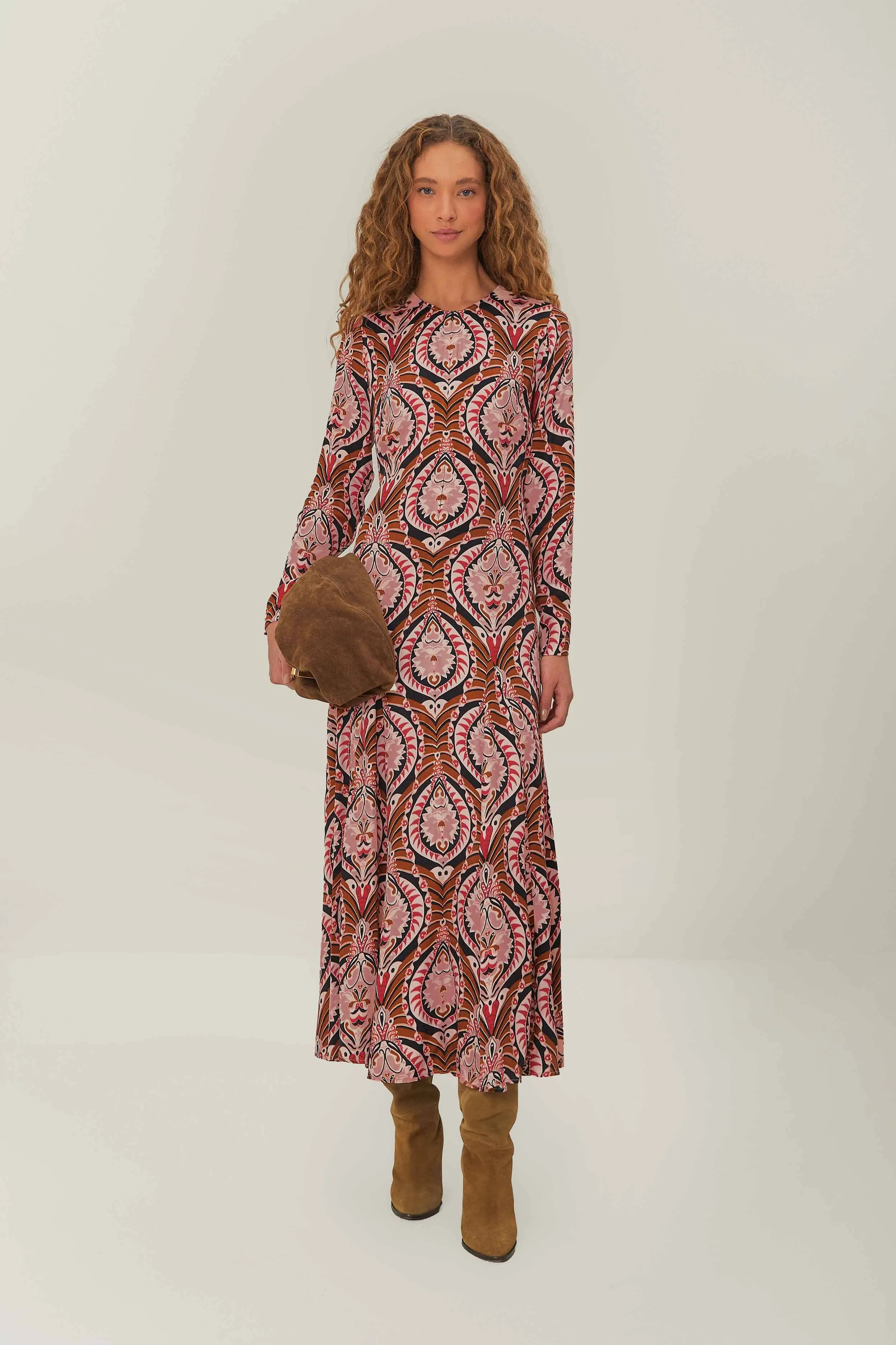 Brown Pineapple Jewelry Midi Dress Elegant Attire Platinum Shine