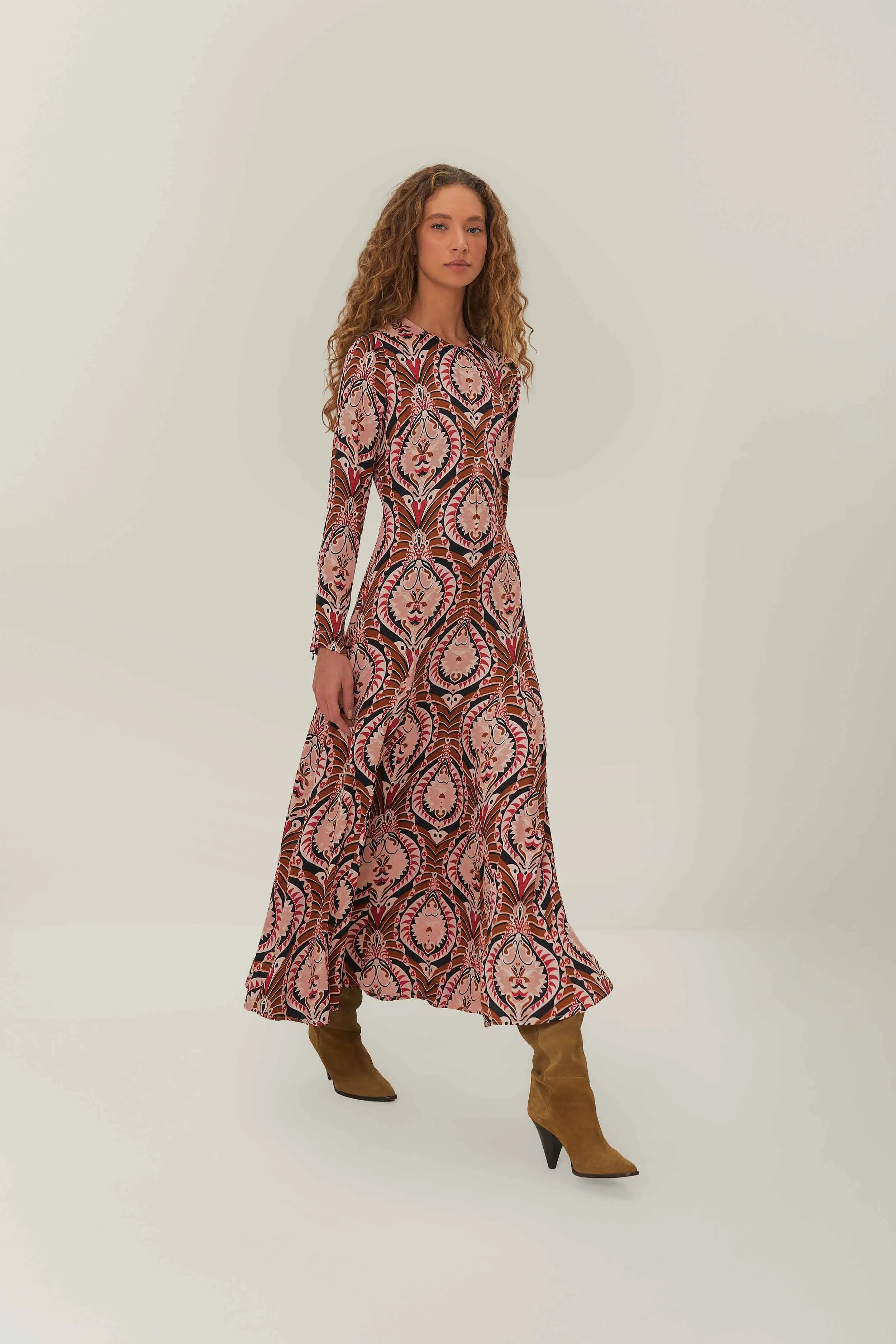 Brown Pineapple Jewelry Midi Dress All Day Comfort