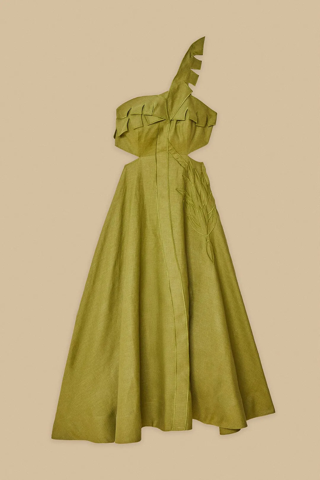 Blue Hour Green Palm Tree Euroflax? Premium Linen Maxi Dress