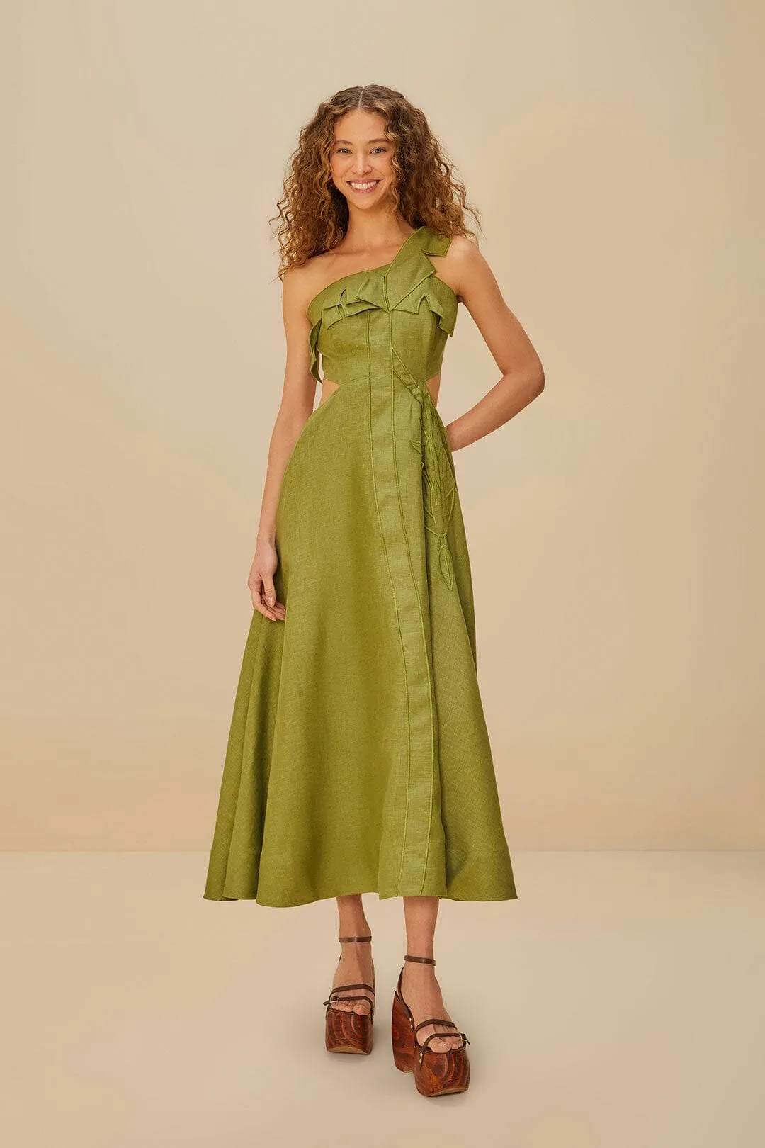 Green Palm Tree Euroflax? Premium Linen Maxi Dress Beach Walk