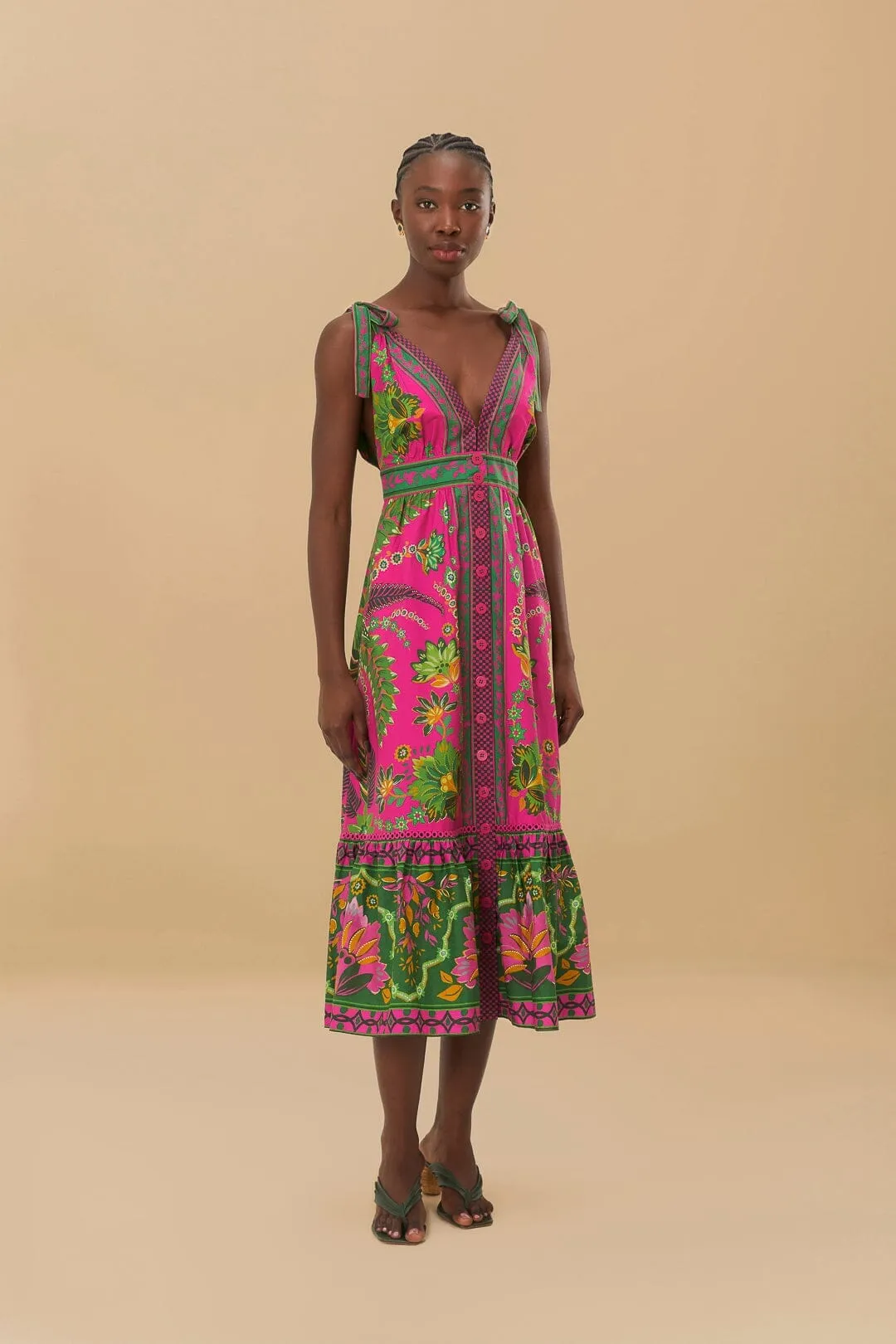 Flattering Fit Ana Tapestry Pink Midi Dress