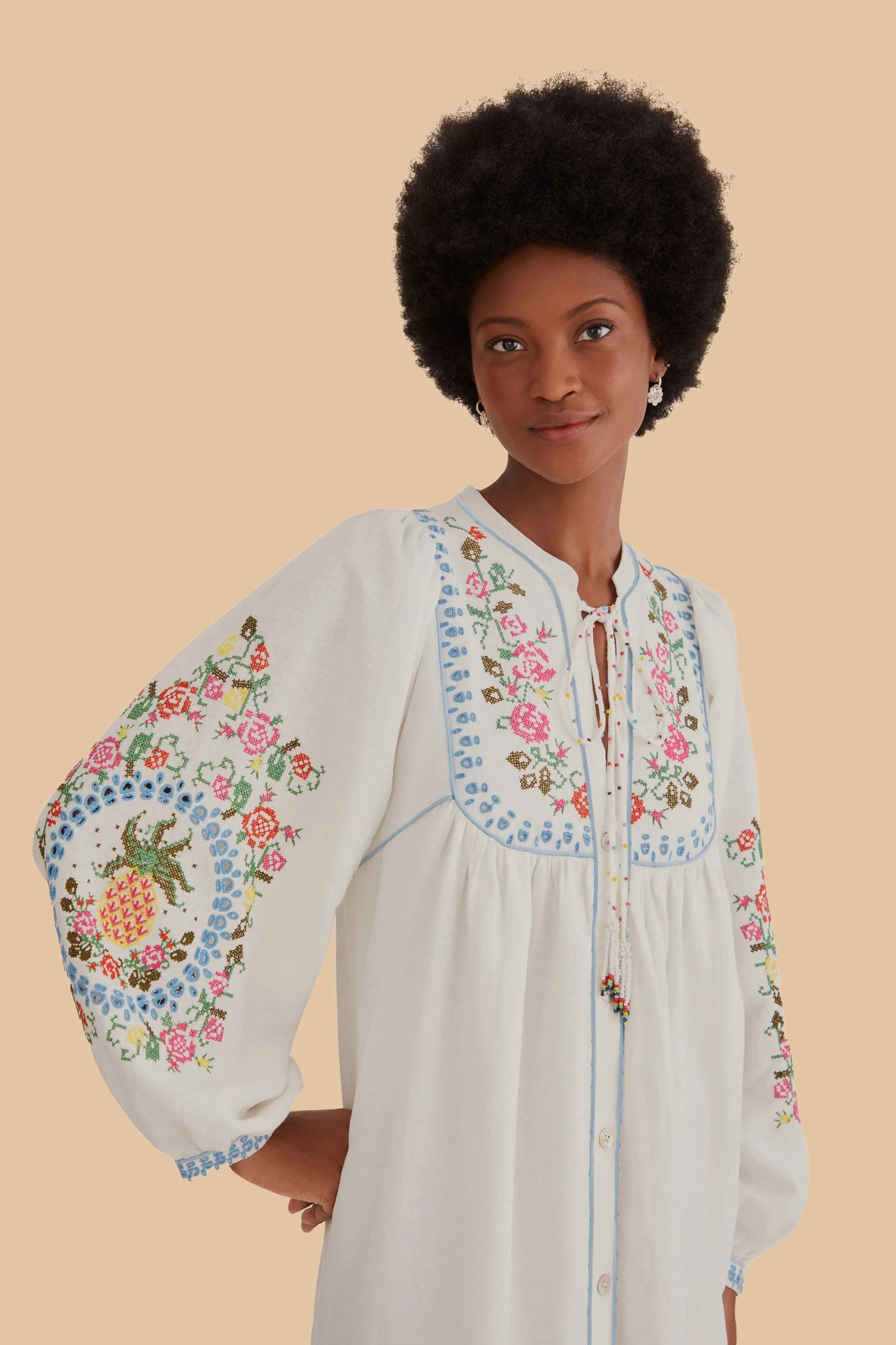 Off-White Embroidered Midi Dress Cherry Grove