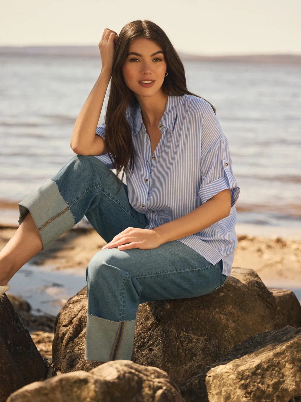 Cropped Straight Leg Cuffed Jeans Loose Smooth Shopping Day Sustainable Trend Setter Versatile