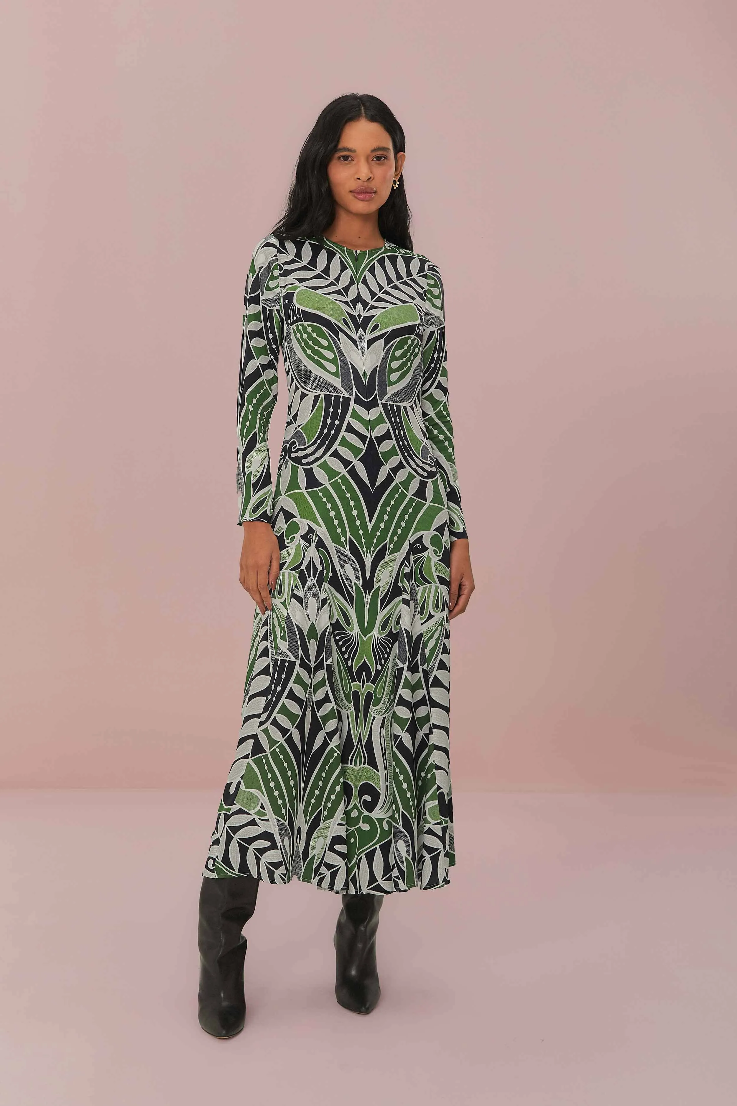 Classic Comfort Black Lace Nature Midi Dress