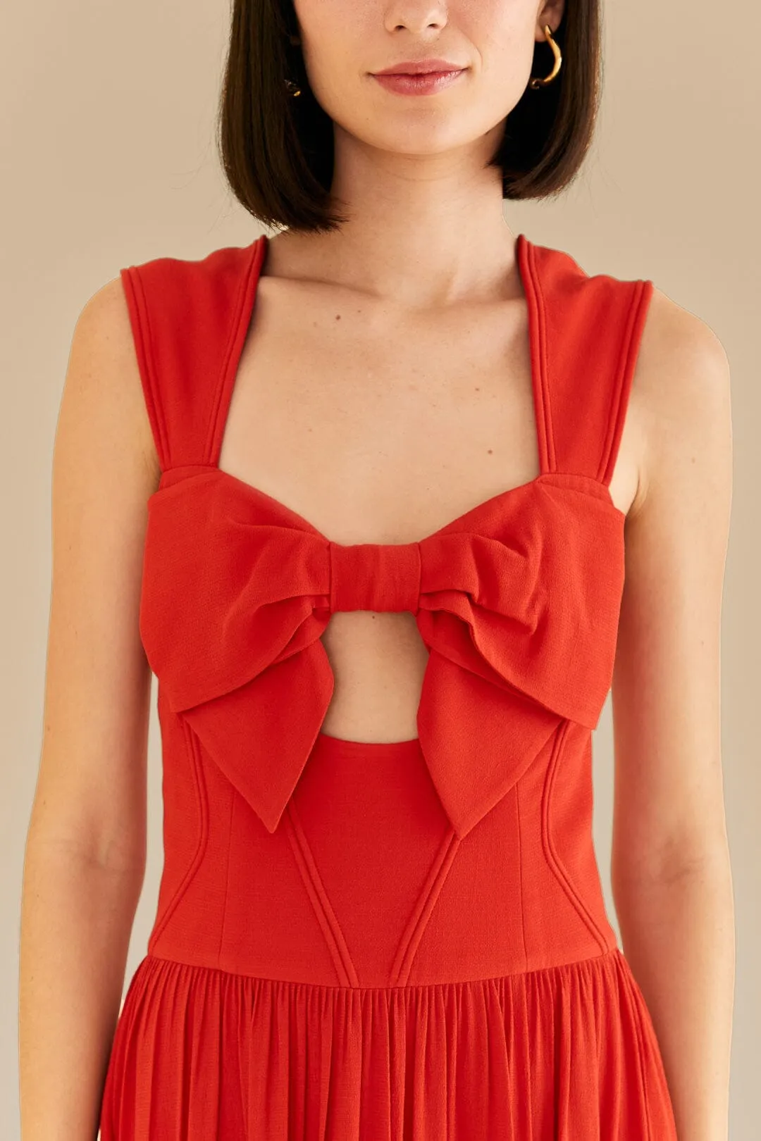 Red Bow Sleeveless Midi Dress Modern Comfort
