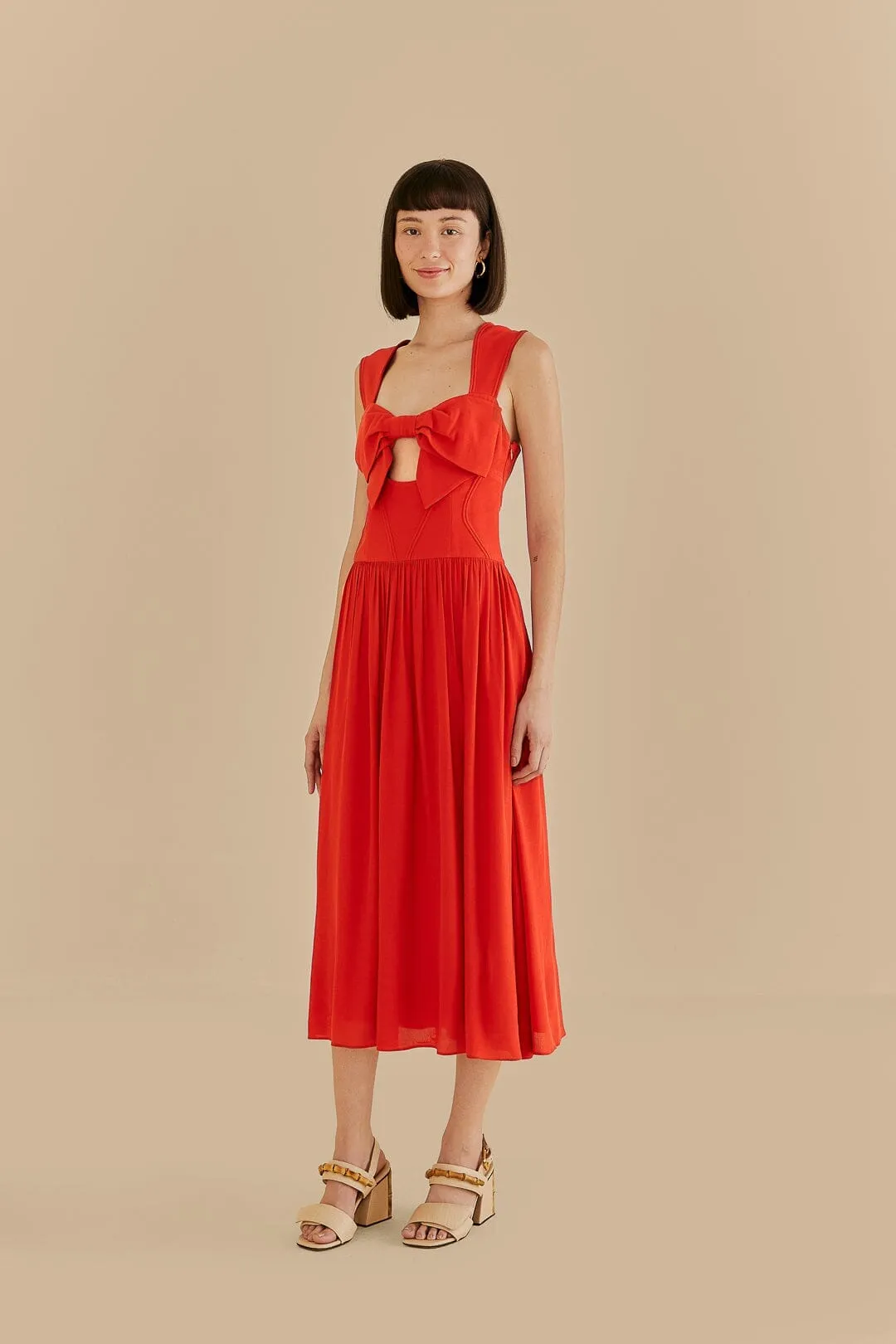 Feast Table Soft draping fabric dress Red Bow Sleeveless Midi Dress
