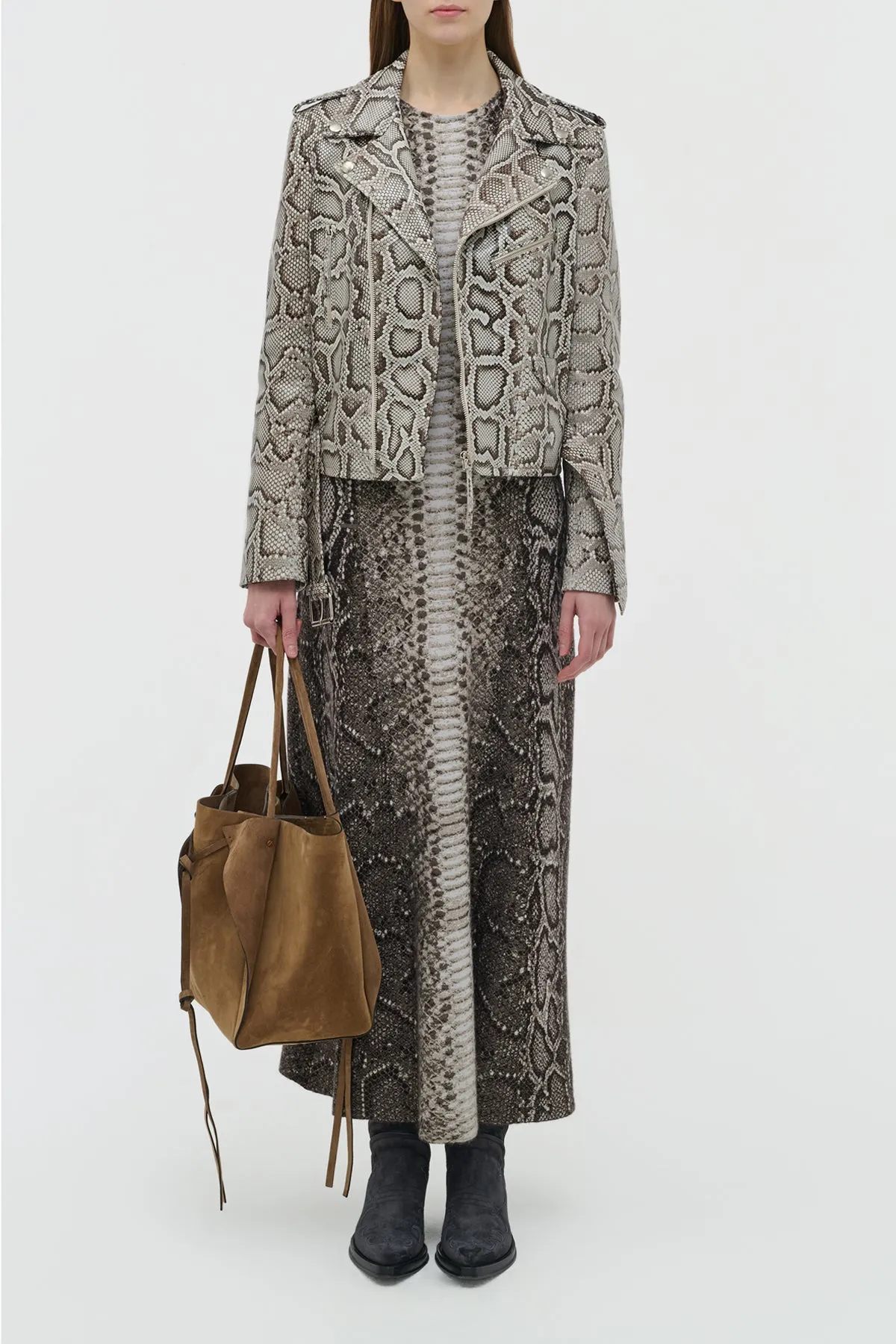 Aalia Knit Maxi Dress in Greyscale Cashmere Silk Sustainable Base Country Core