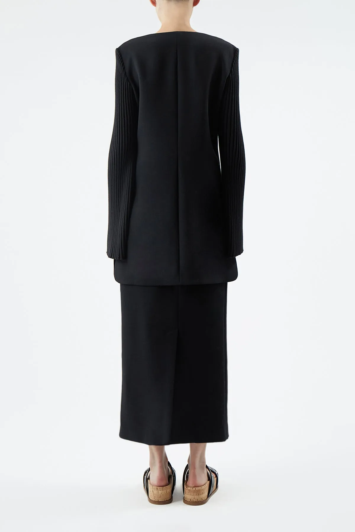 Beko Dress in Black Double-Face Wool Crepe Organic Ease