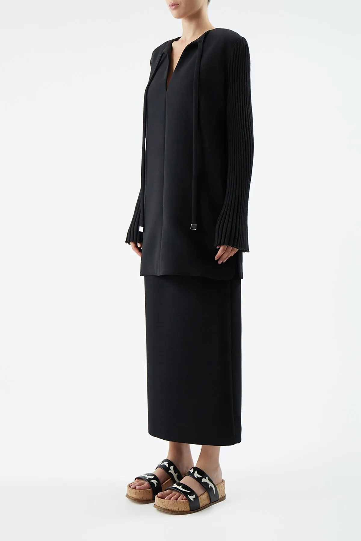 QuickDrying Fiber Beko Dress in Black Double-Face Wool Crepe