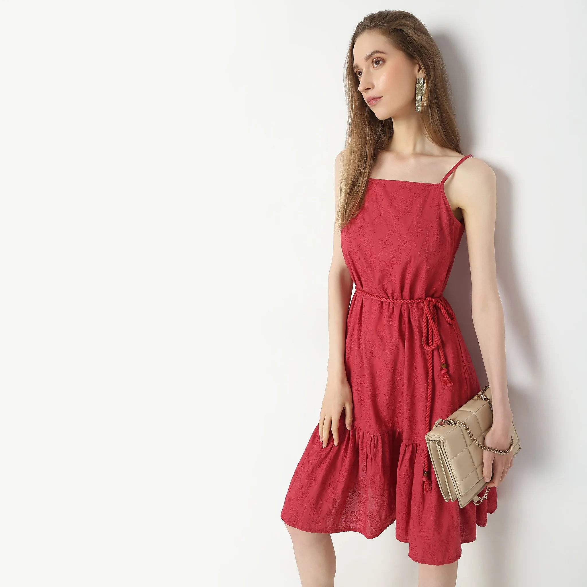Ventilated Back Panels Flare Fit Solid Dress