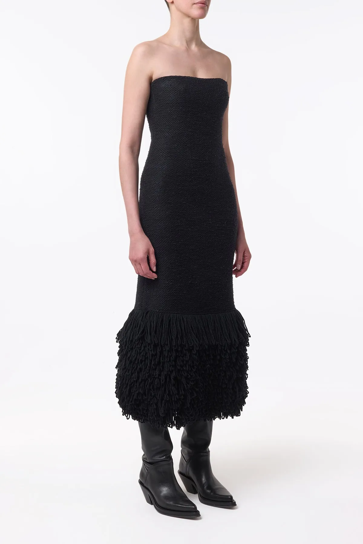 Corus Knit Maxi Dress in Black Cashmere Silk ElasticBinding