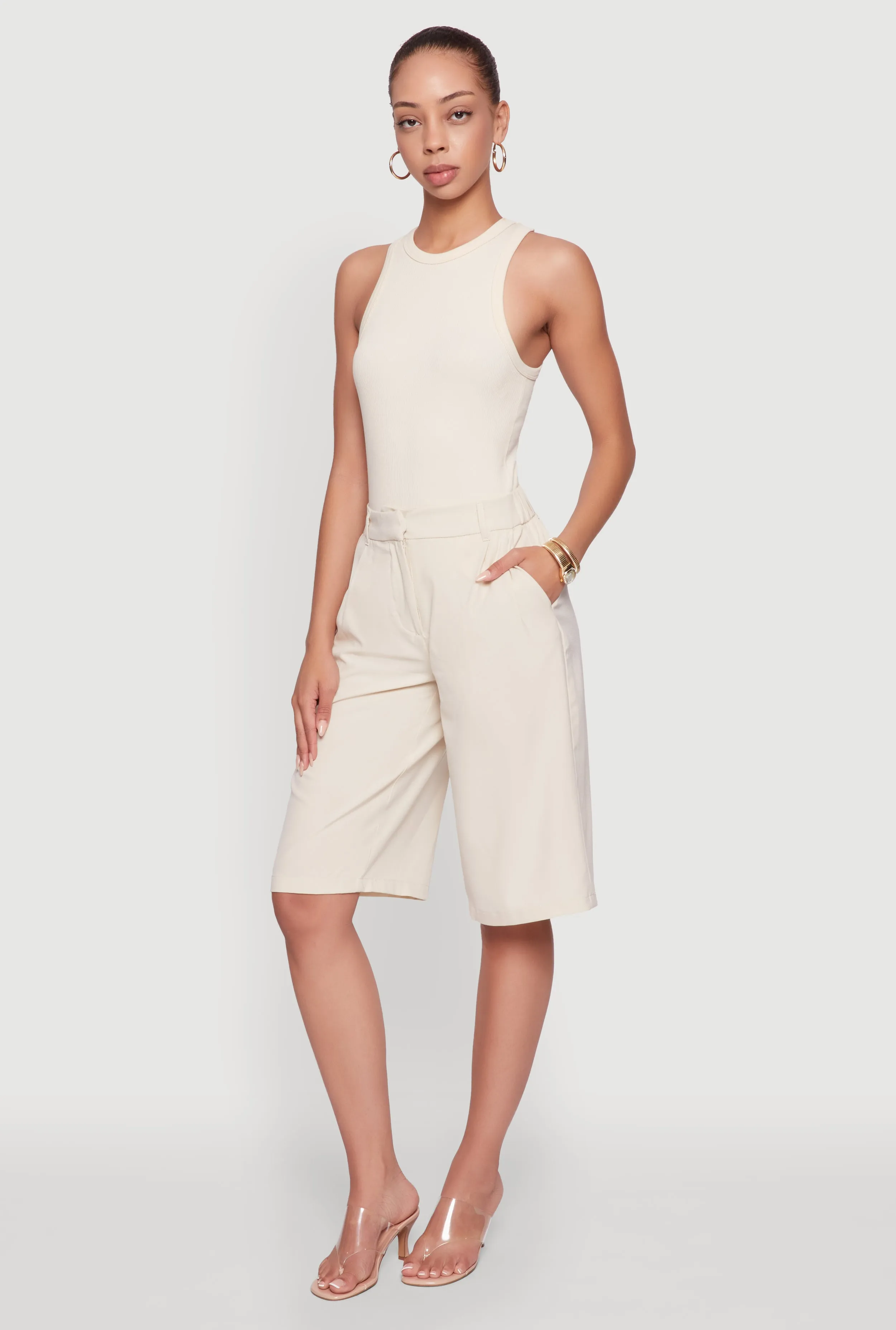 High Waisted Crepe Knit Tailored Bermuda Shorts cycling clothing Dual Zone Ventilation