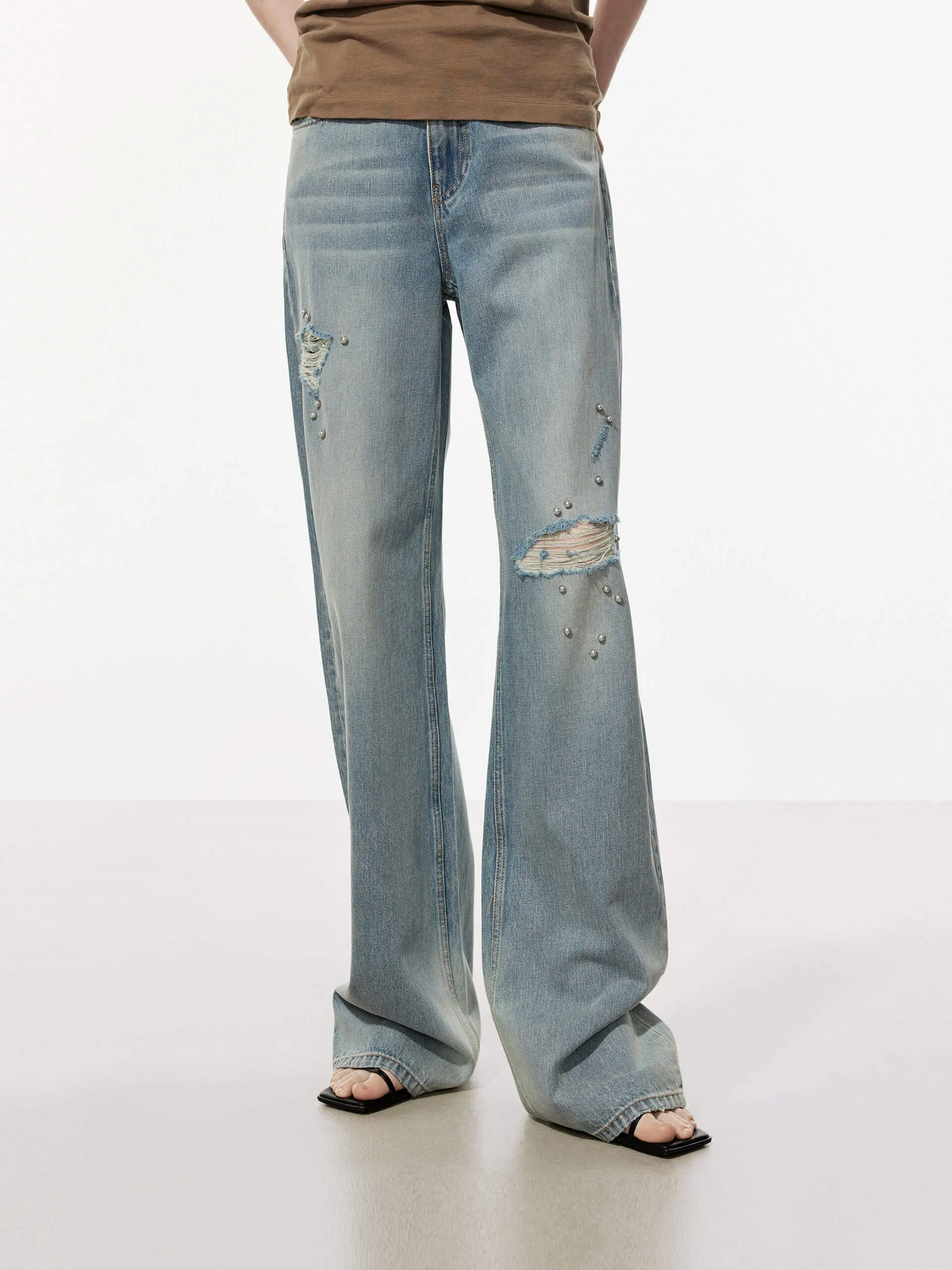 Beading Detail Ripped Jeans Leisure Ready Fashion Lover Versatile