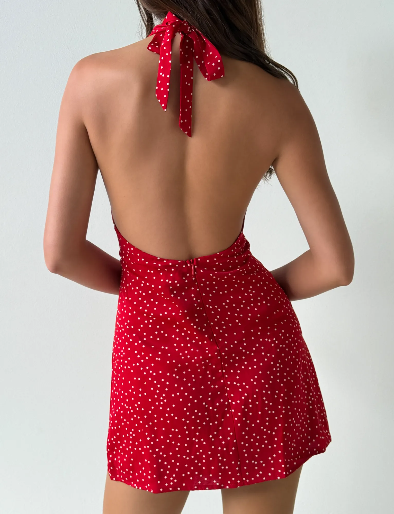 Party Soft DYLAN HALTER MINI DRESS - RED POLKA