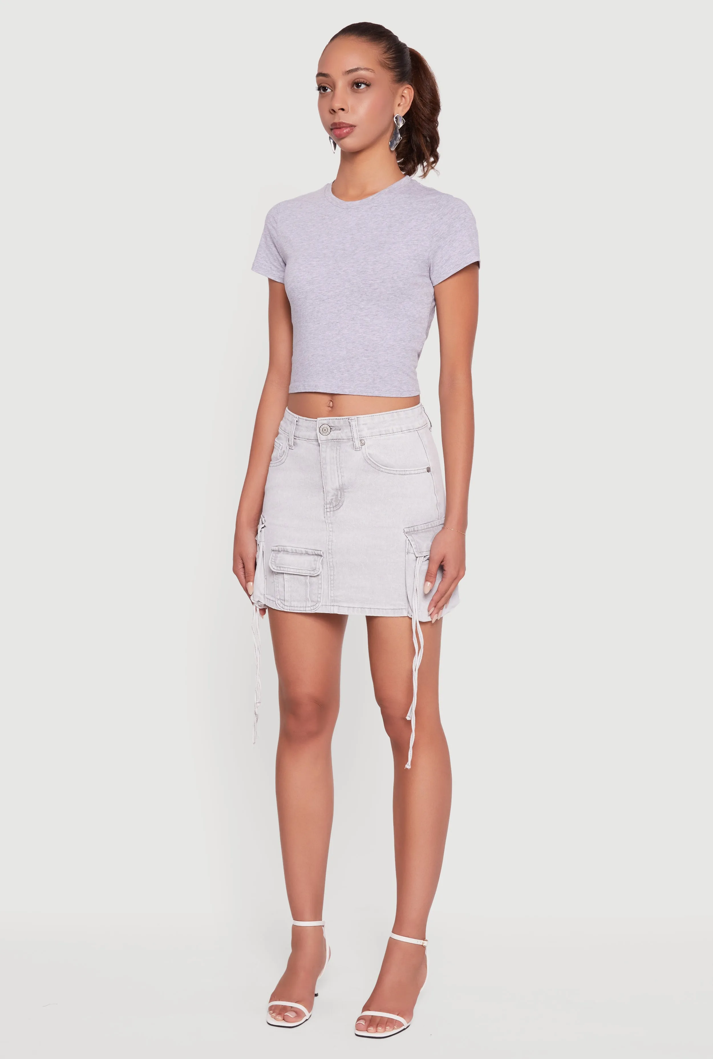 Acid Wash Mini Cargo Skirt Airy Feel