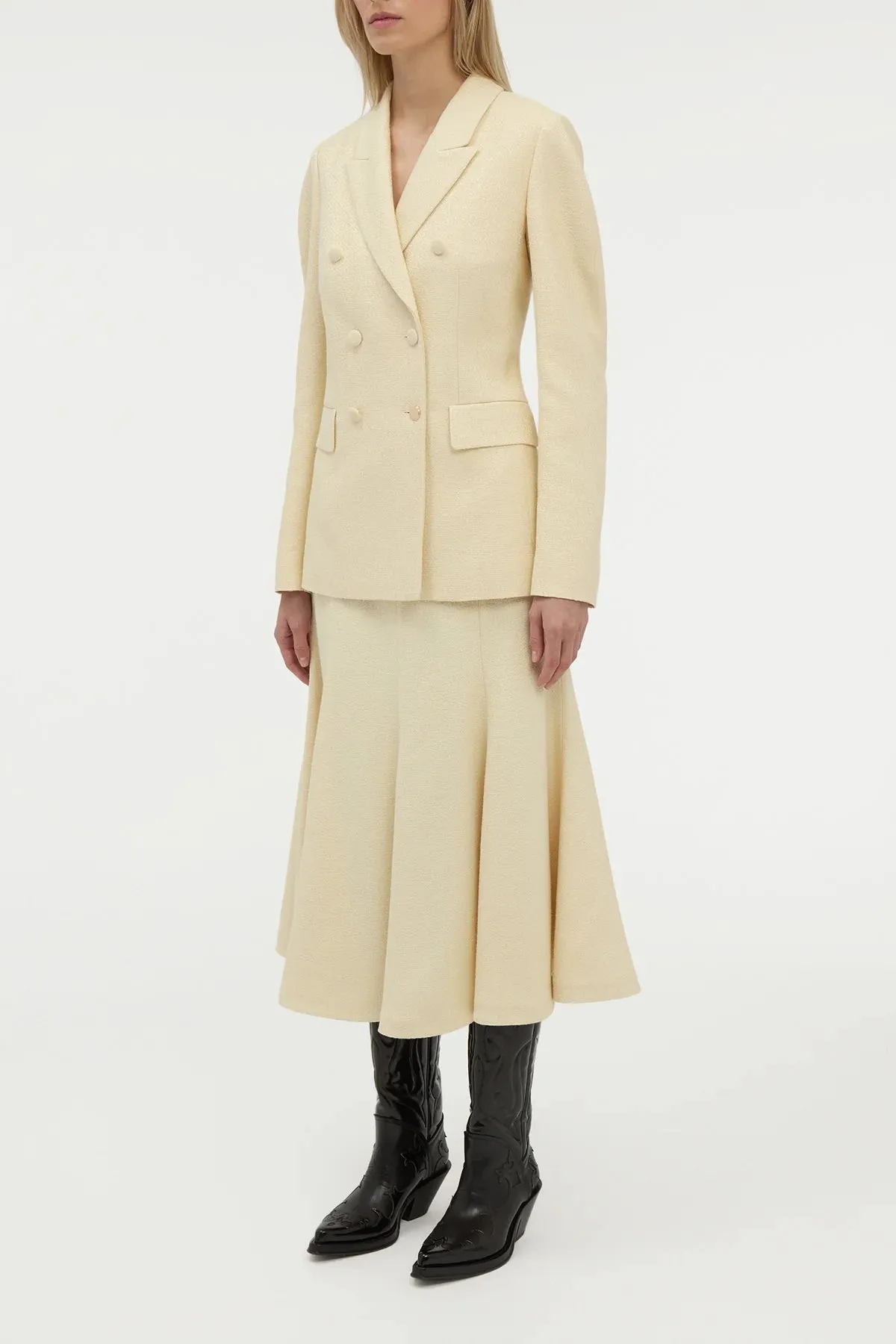 Selma Maxi Skirt in Ivory Silk Tweed Commute Ease