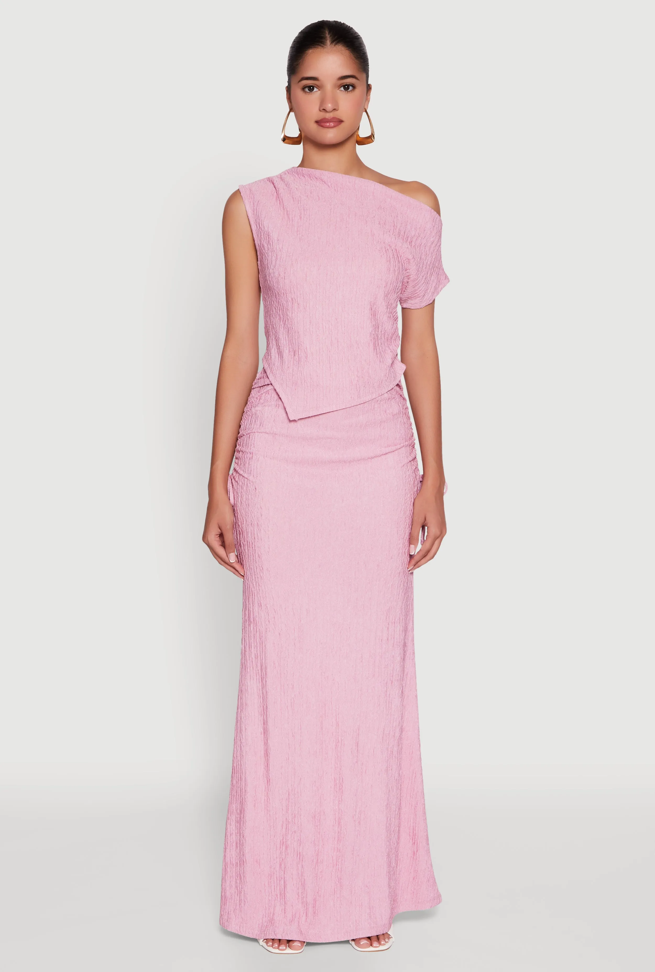 Trendy Solid Textured Knit High Waisted Maxi Skirt Smooth Motion A line