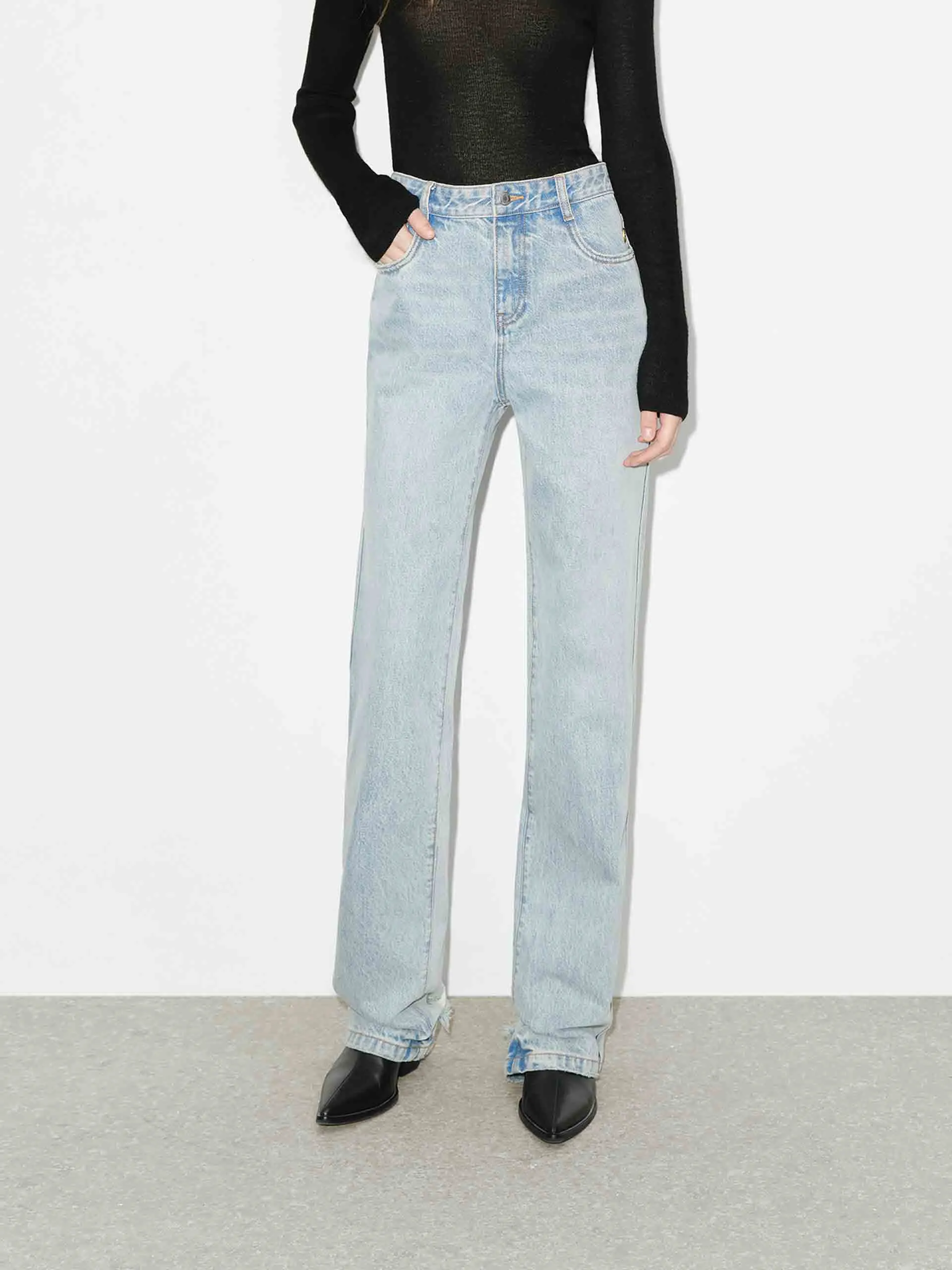 Winter Warmth Minimalist Style Picnic Style Low Impact Processing Light Blue Cotton Jeans