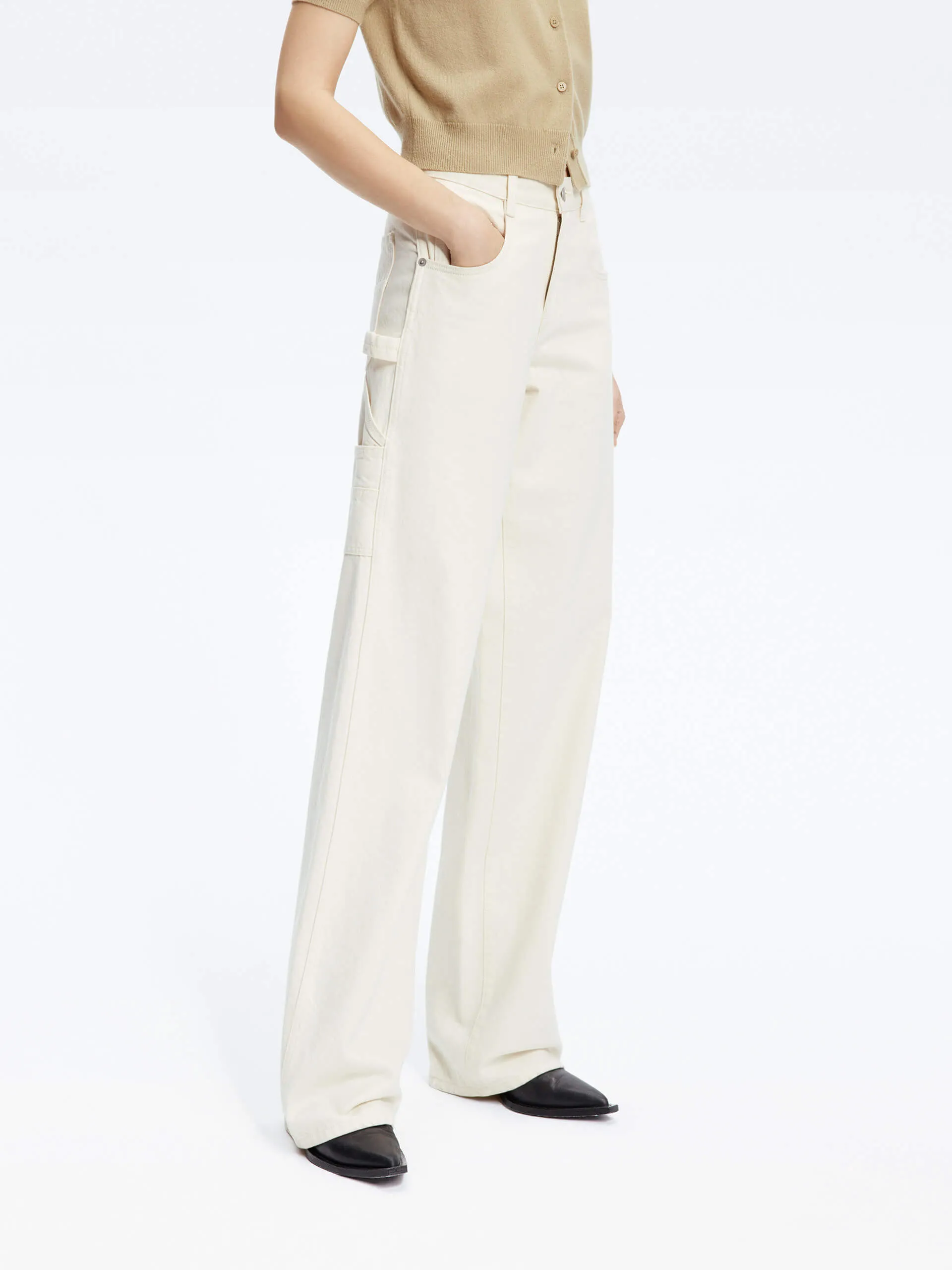 Multi pockets Straight Jeans Shopping Day Outdoor Enthusiast No Gap Waist Design