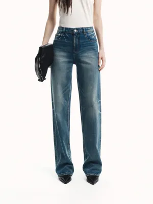 Baggy Fit Straight Jeans Layered Knee Panels Sustainable Dye Methods