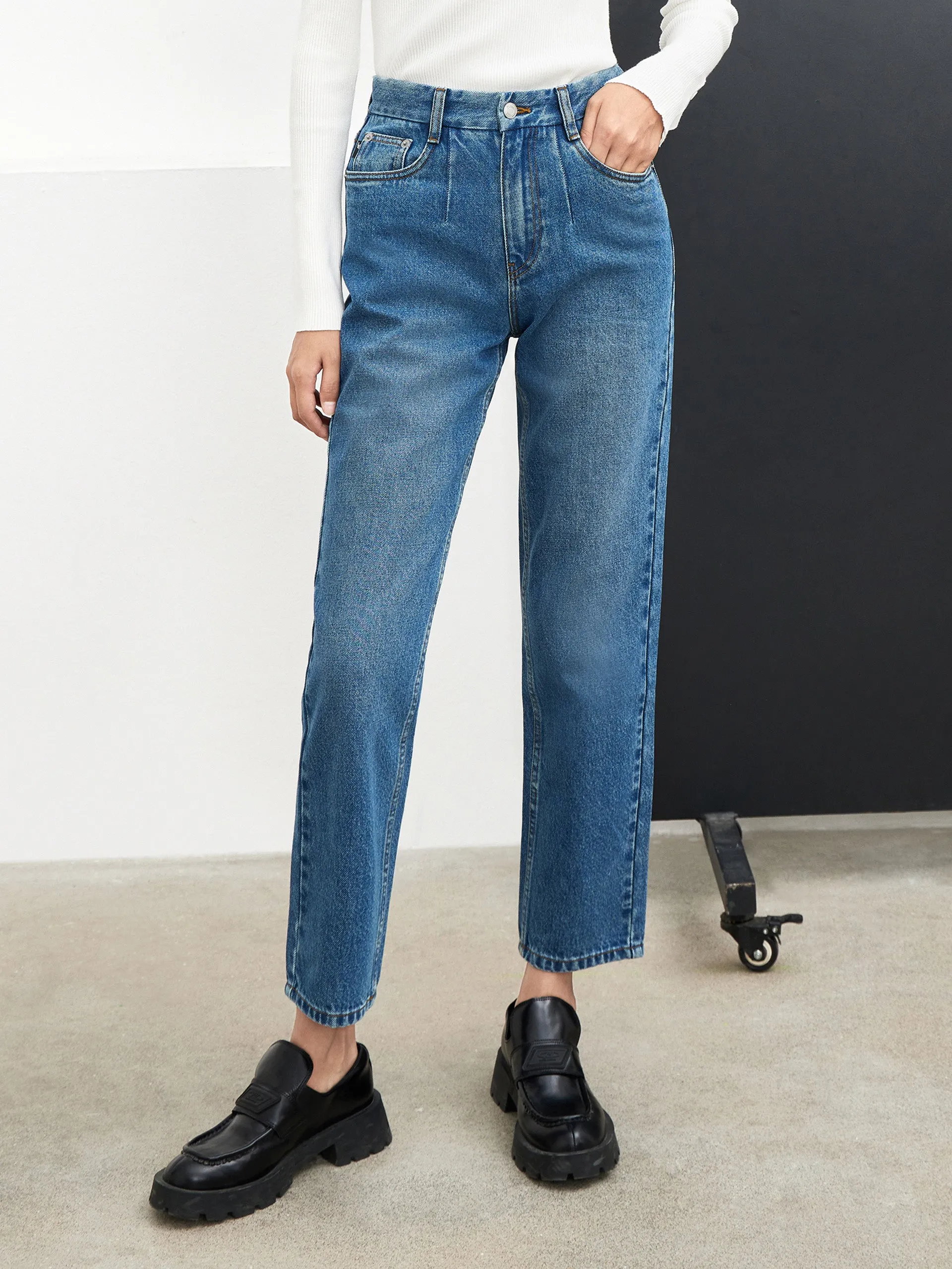 Cotton Straight Ankle Jeans Durable Weave