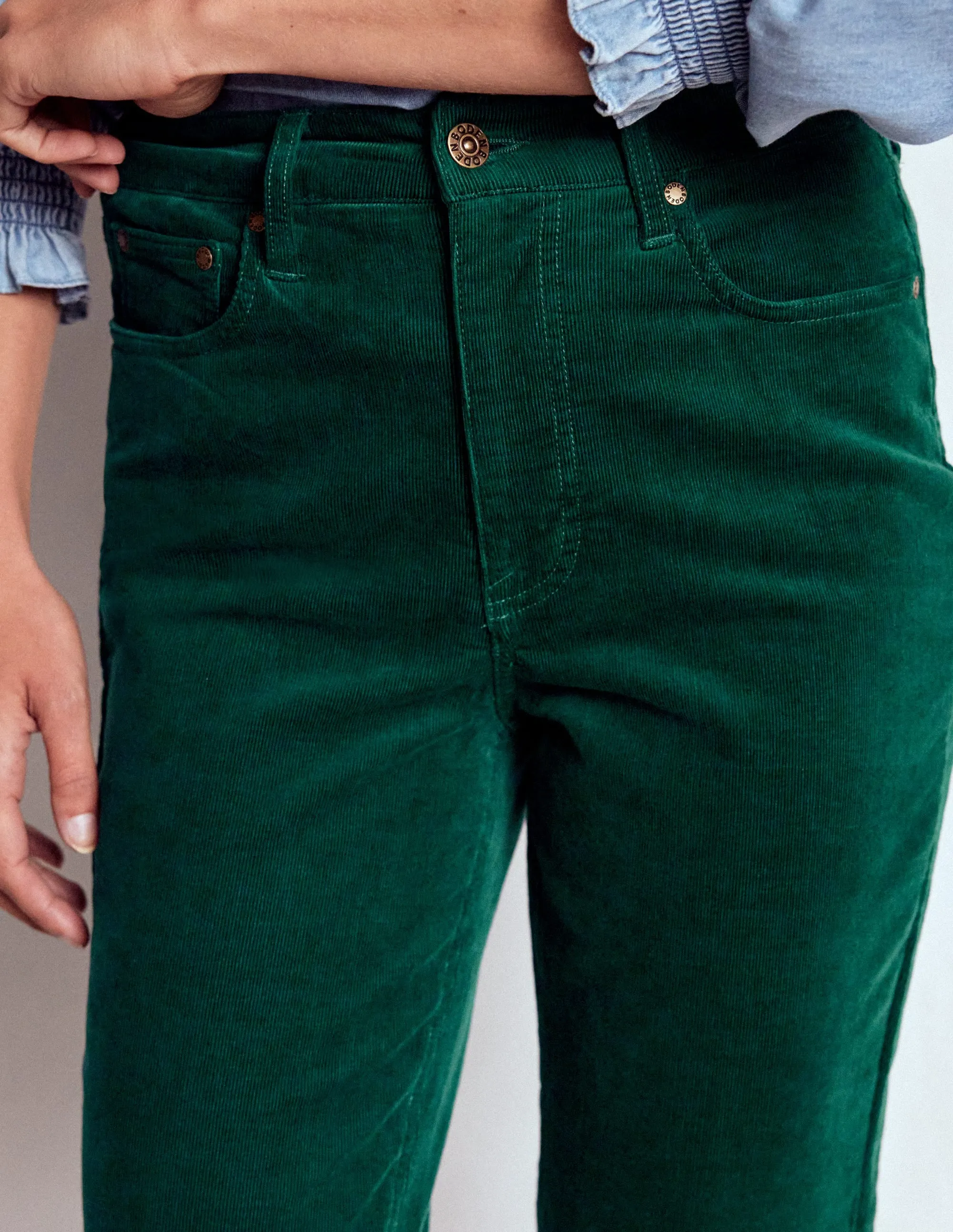 Smart Casual Athlete Fit High-Waisted Cord Slim Jeans-Emerald Night