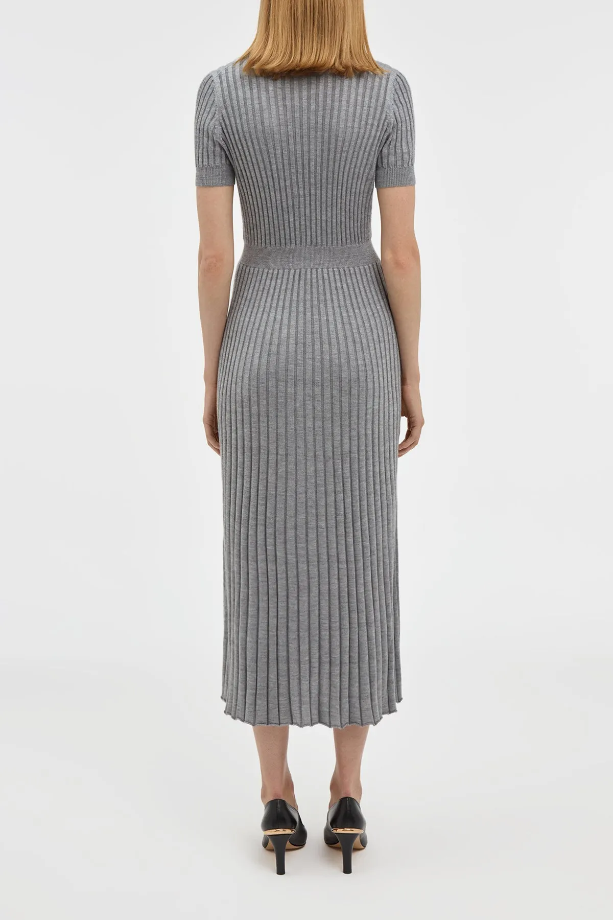 Amor Knit Midi Dress in Heather Grey Cashmere Silk Airflow Mesh Panels AntiPillingCloth