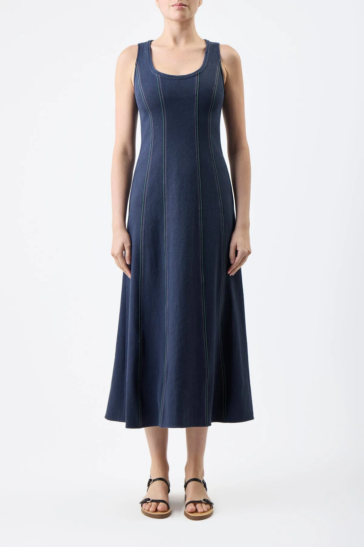 Diaz Dress in Dark Navy Hemp Cotton temperature regulation WindResistantWeave