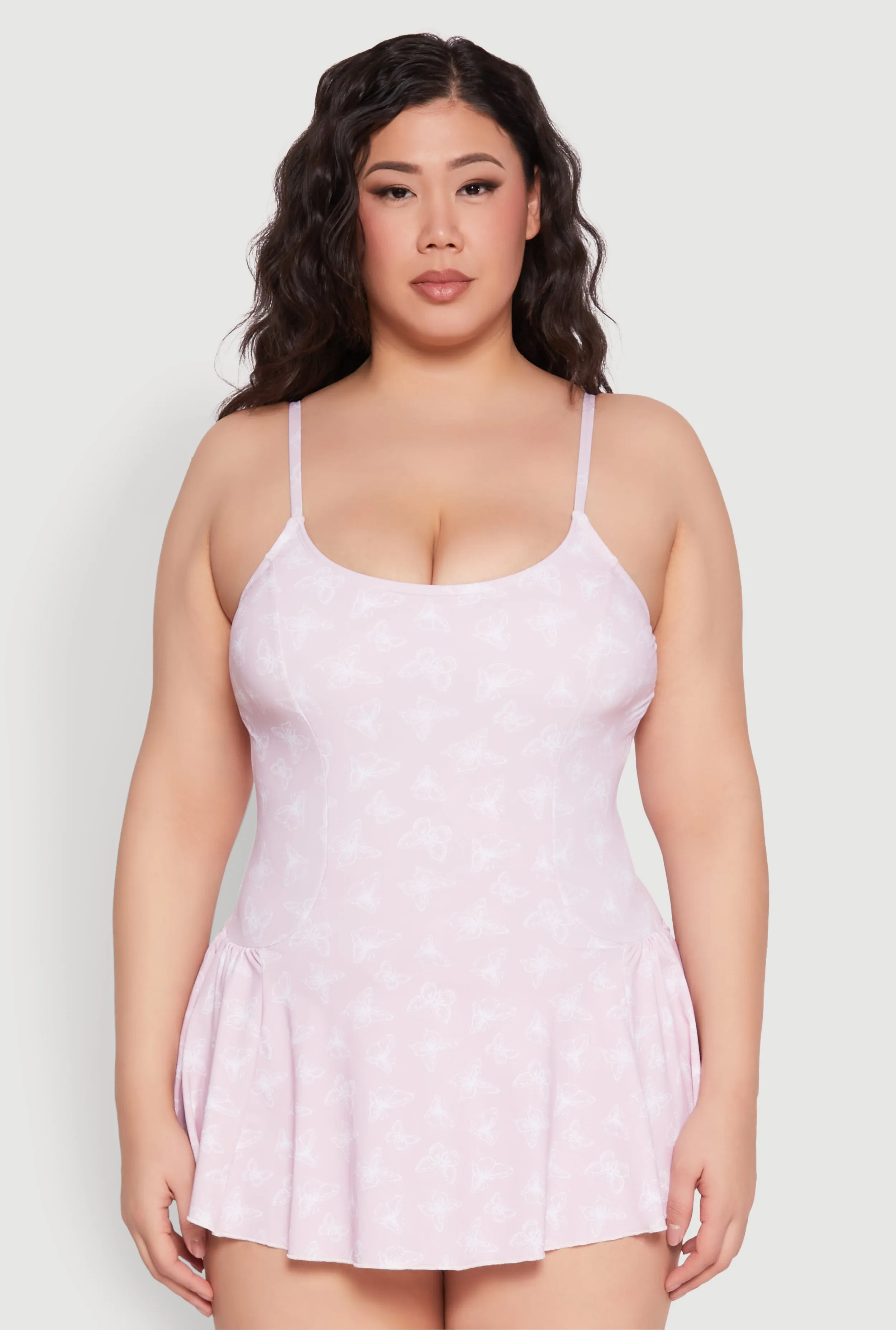 Sand Resistant Finish Plus Size Butterfly Print Swim Dress