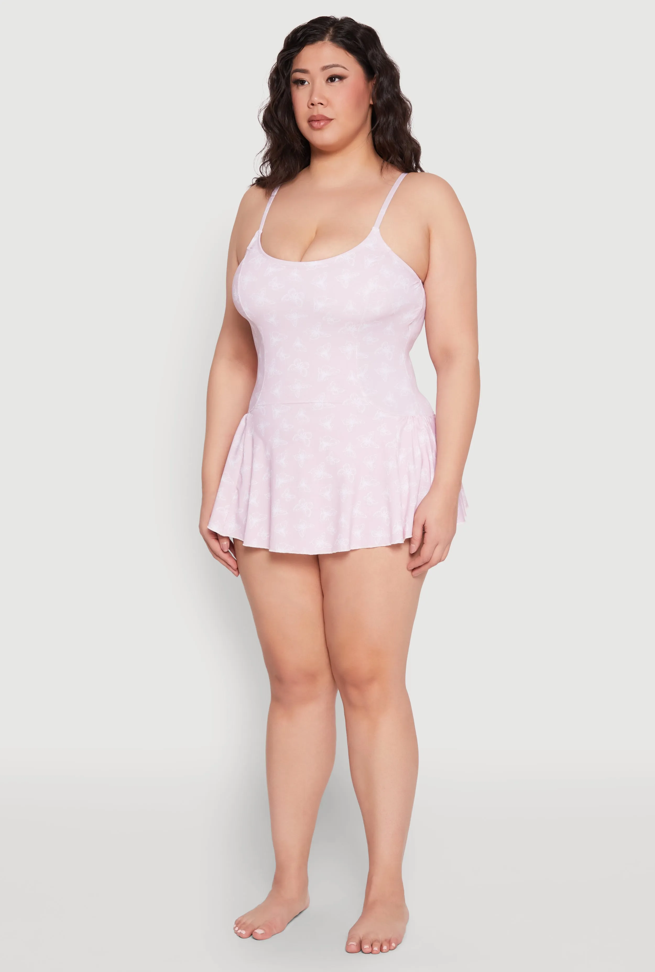 Eco Friendly Dye Process Multi Directional Flex Zones Plus Size Butterfly Print Swim Dress