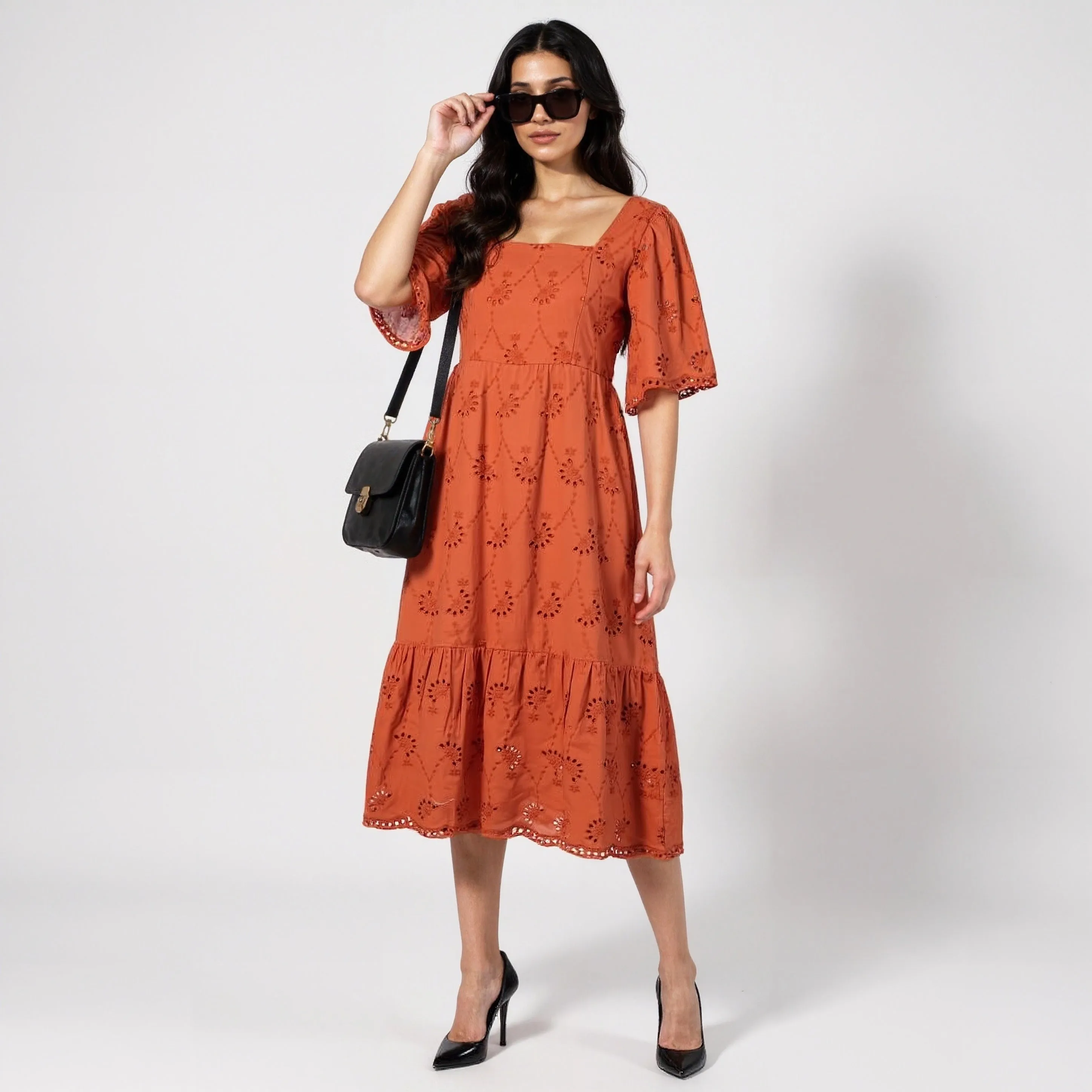 Heroine Glow FadeResistant Color Schiffli Flared Dress
