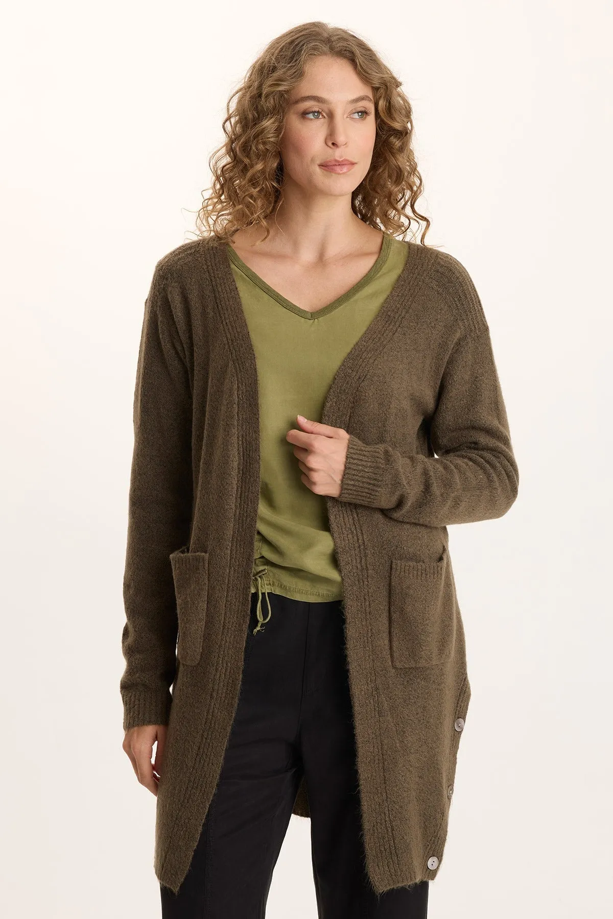Bayek Longline Open-Front Knit Cardigan Carnival Look DoubleStitched