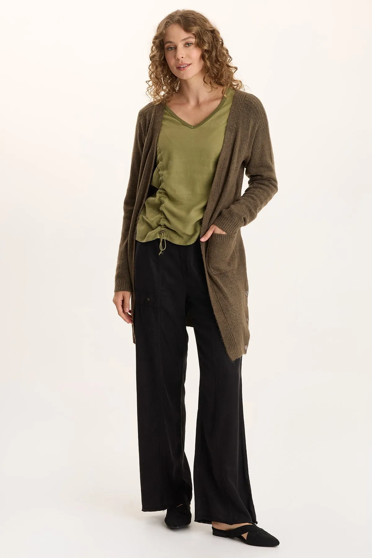 Bayek Longline Open-Front Knit Cardigan NonIrritating