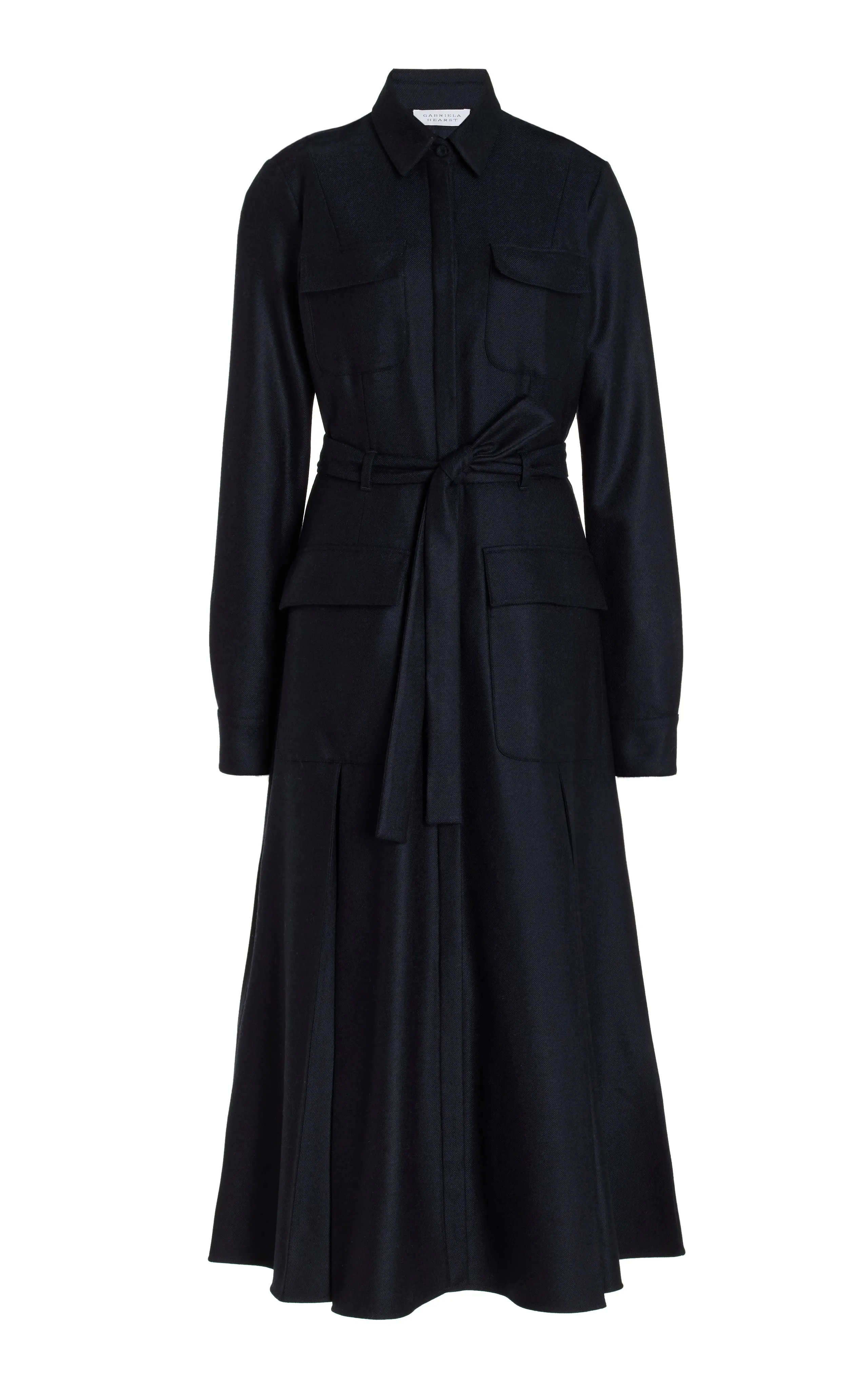RecycledPolyester MultiPocket Design Roe Shirtdress in Dark Navy Virgin Wool Cashmere Flannel