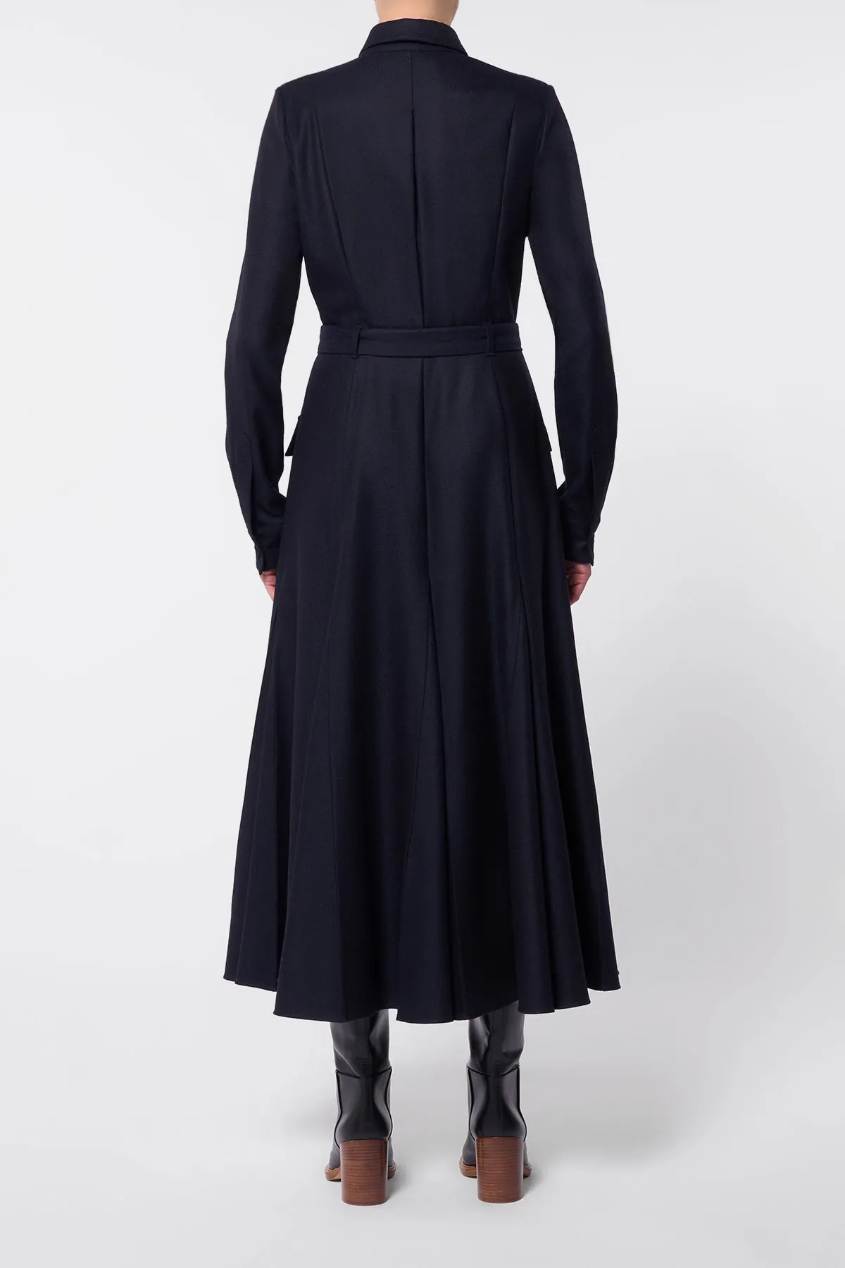Carry Ease AntiBacterialTextile Roe Shirtdress in Dark Navy Virgin Wool Cashmere Flannel