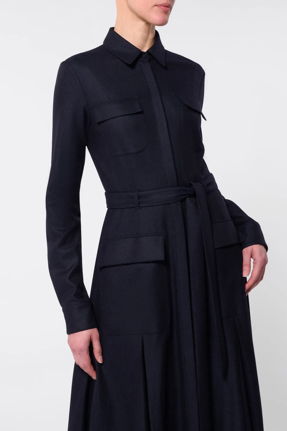 Epic Core Roe Shirtdress in Dark Navy Virgin Wool Cashmere Flannel