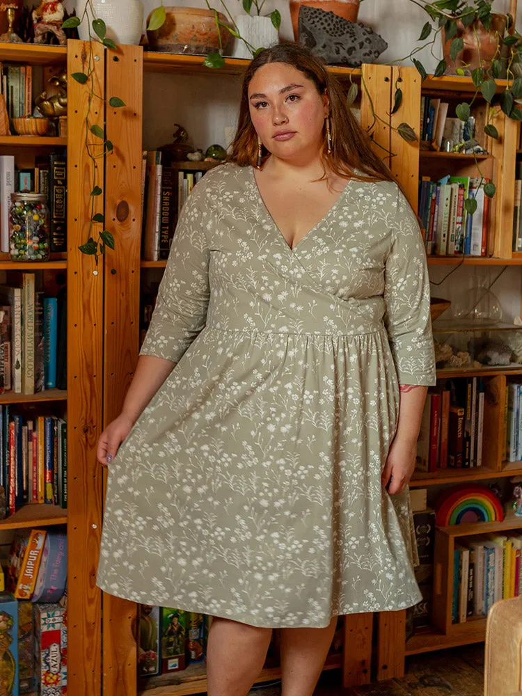 Callie 3/4 Sleeve Plus Size Wrap Dress - Field Taupe HighVisibility