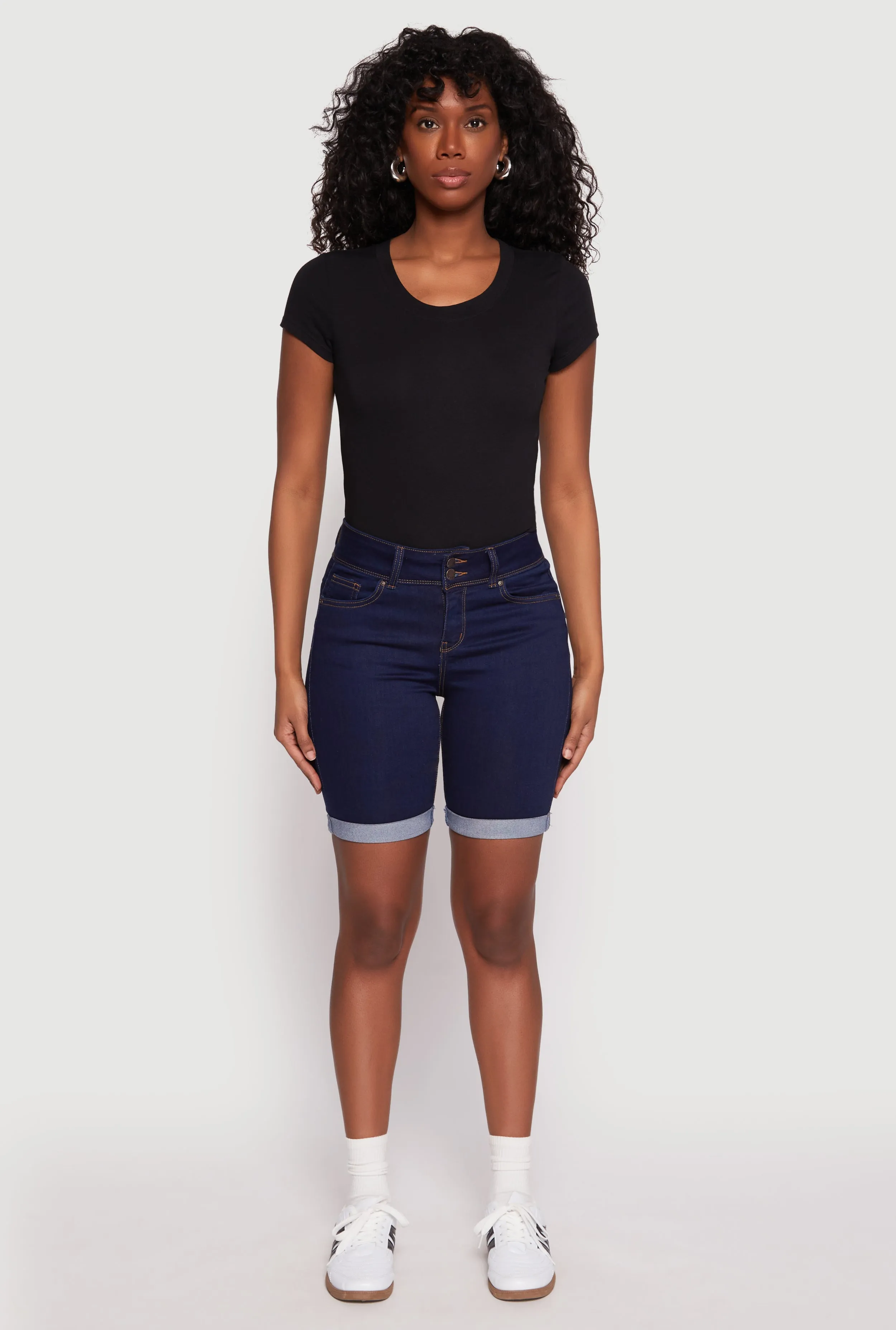 Seam Free Construction young adults WAX Fixed Cuff Bermuda Denim Shorts