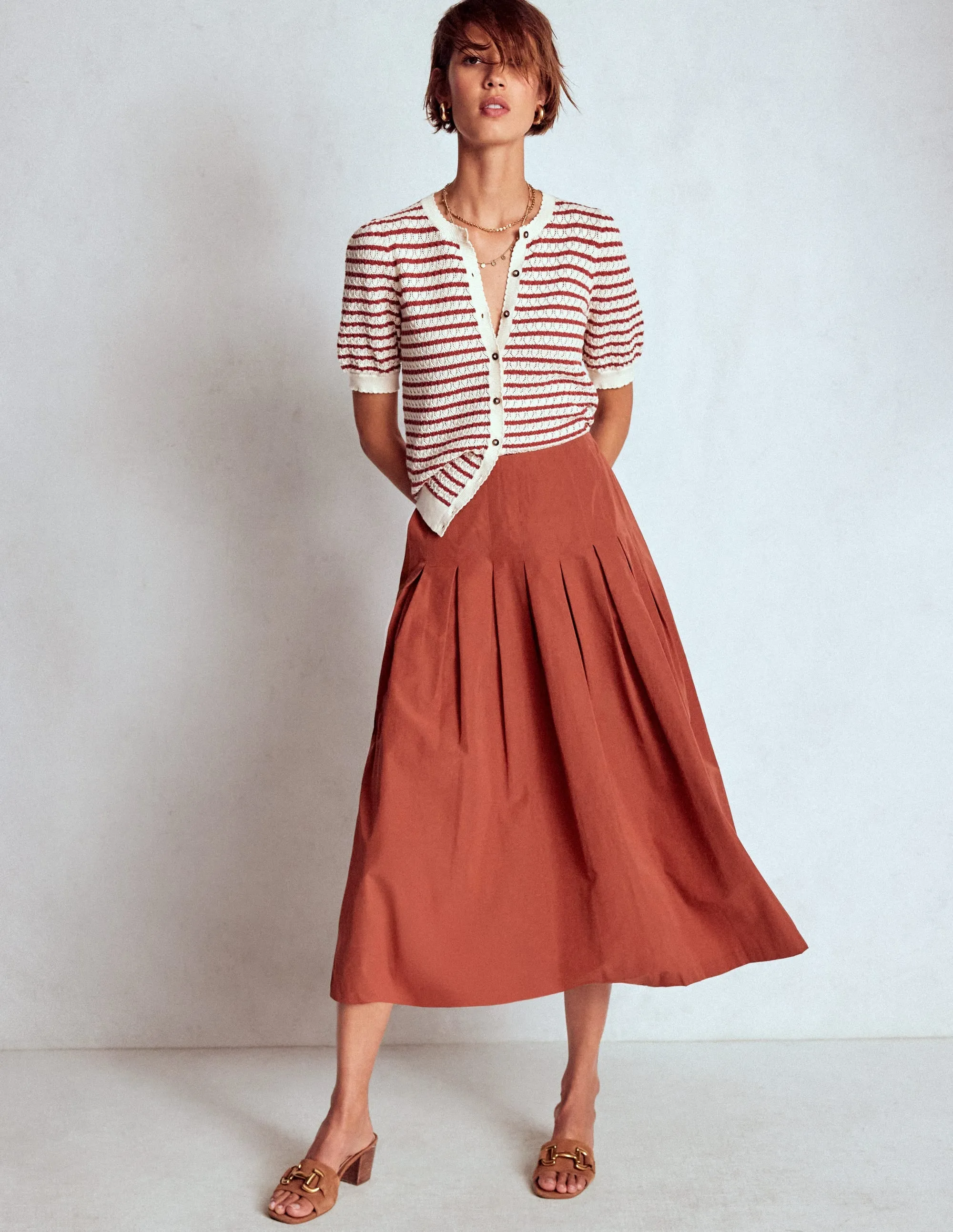 Valentina Taffeta Midi Skirt-Roasted Chestnut Brown Boutique Exclusive