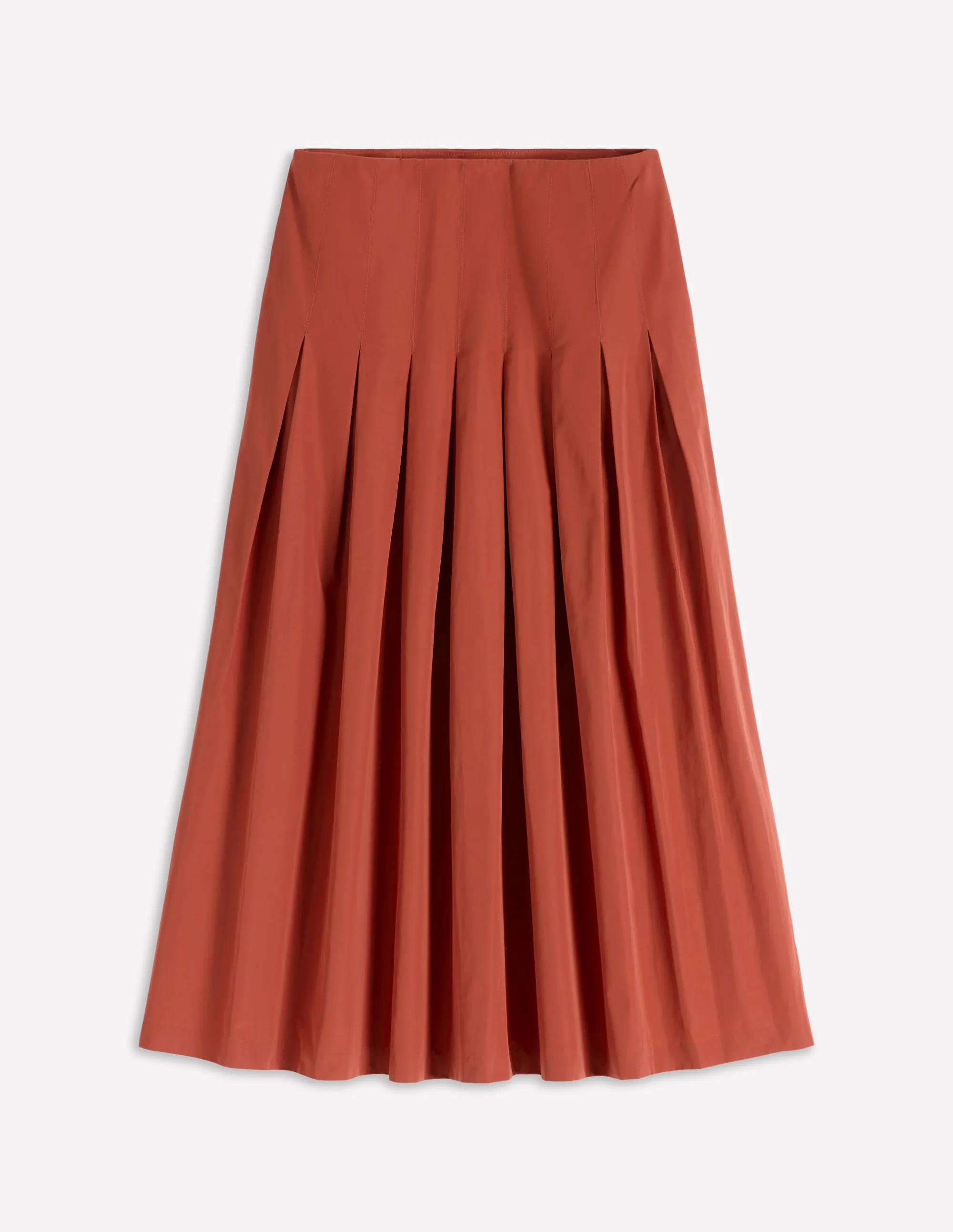 Daily Wear A Line Cut Valentina Taffeta Midi Skirt-Roasted Chestnut Brown