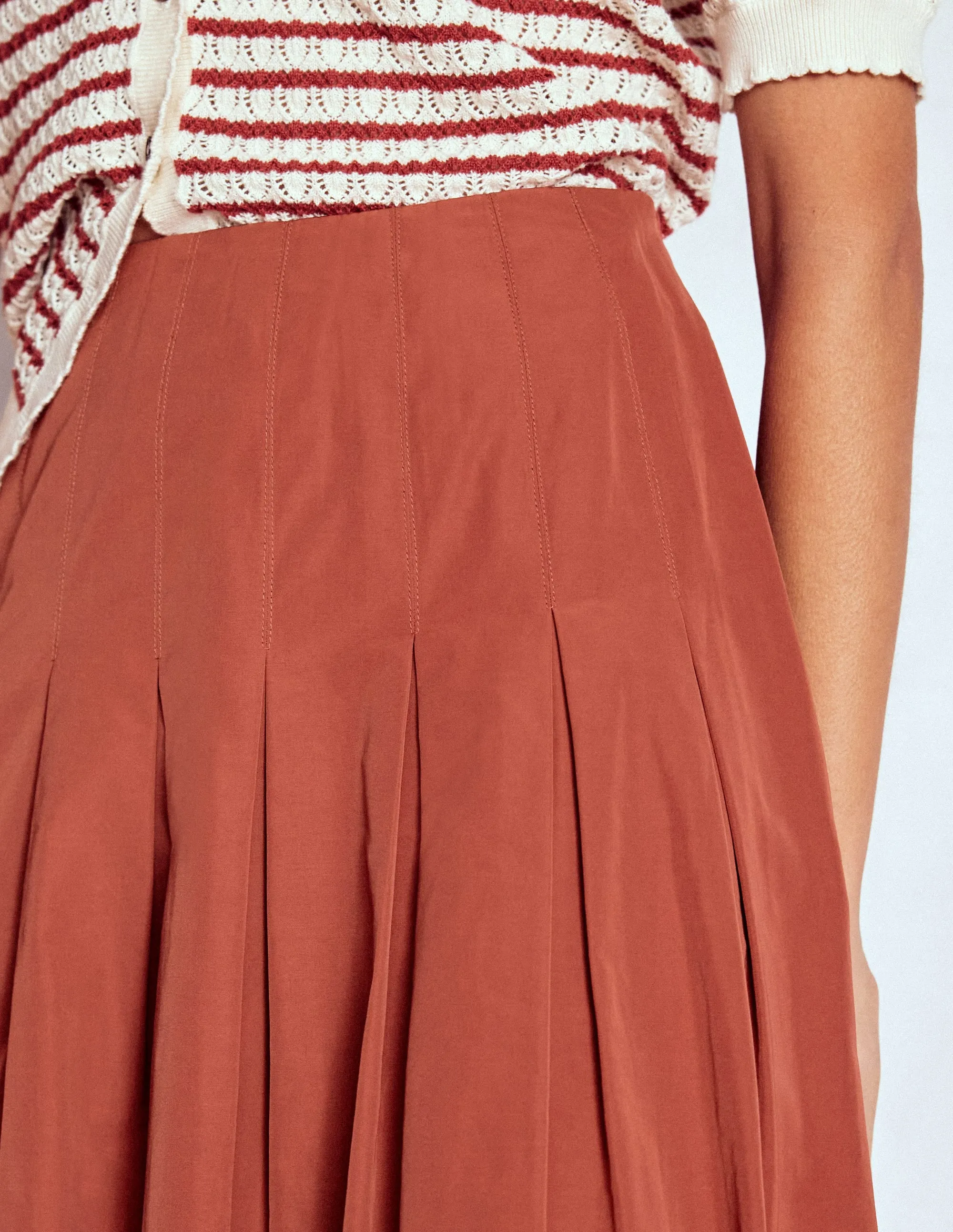 Valentina Taffeta Midi Skirt-Roasted Chestnut Brown Light Touch