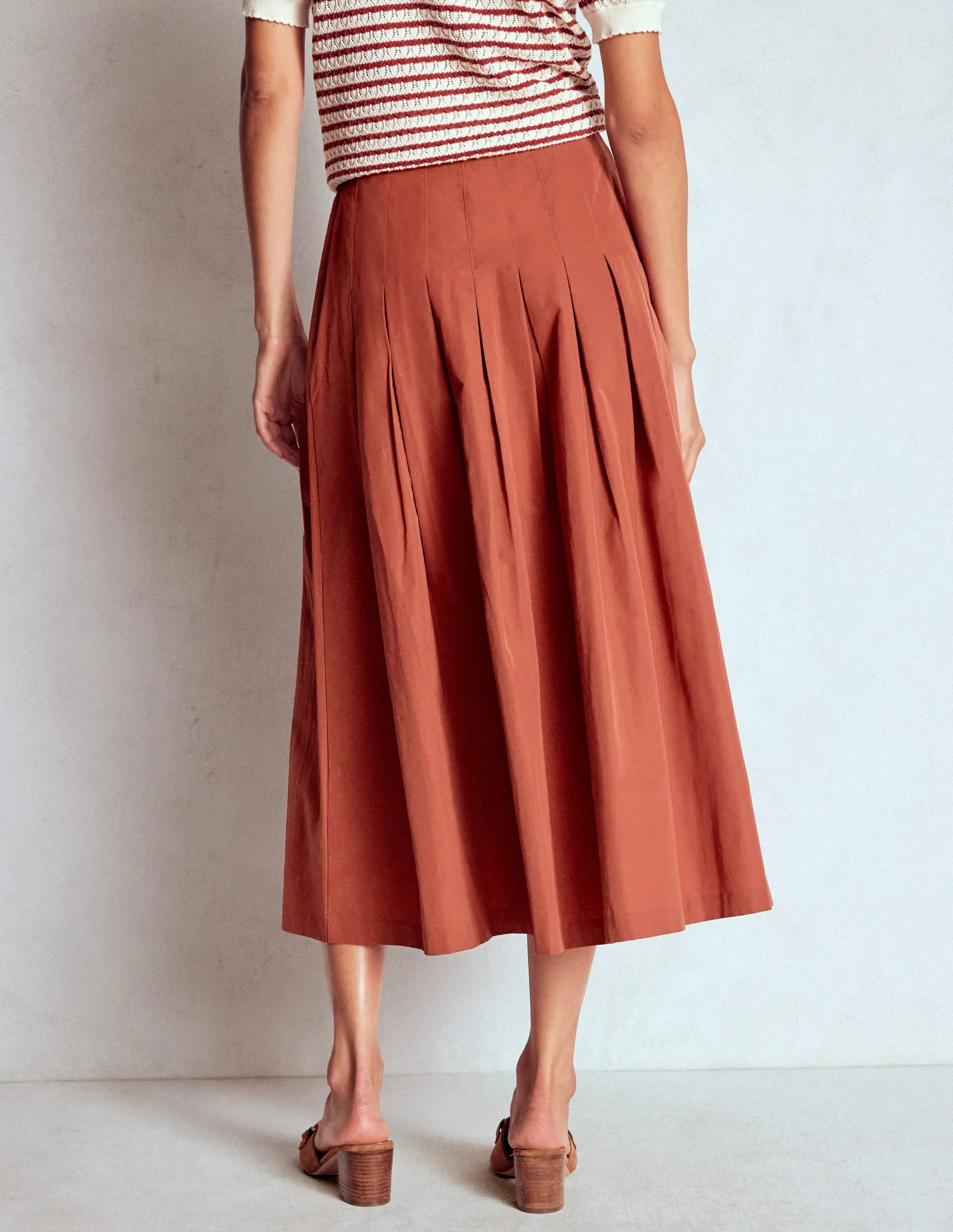 Valentina Taffeta Midi Skirt-Roasted Chestnut Brown Low Maintenance Fabric