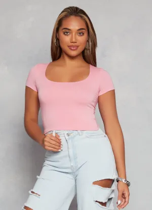 Comfy Layer Wear Basic Scoop Neck Cropped Tee
