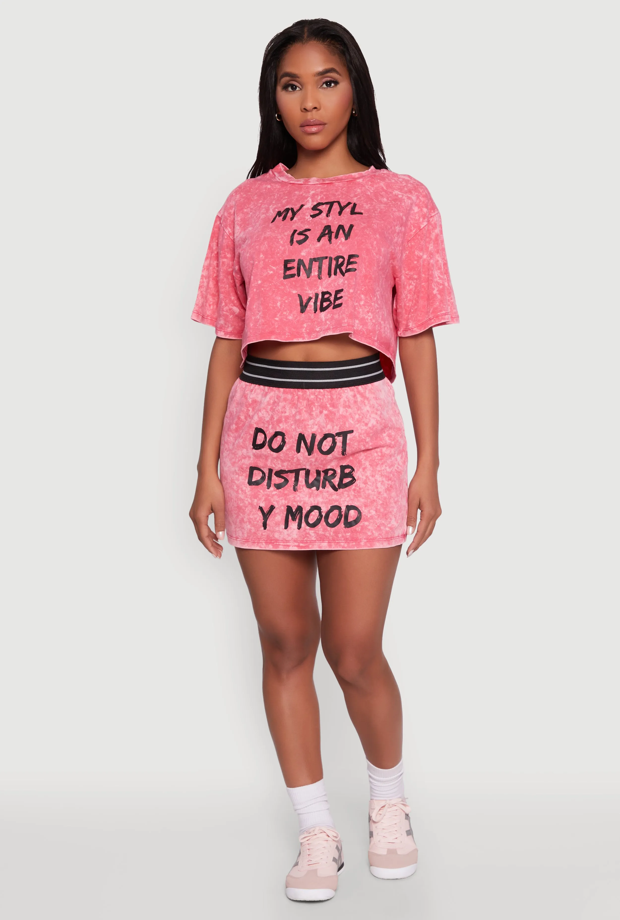 Trendy Mineral Wash Entire Vibe Graphic Oversized Tee Relax Outfit