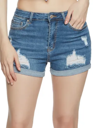 WAX Rolled Cuff Distressed Denim Shorts Sweat Wicking Technology Adjustable drawstring