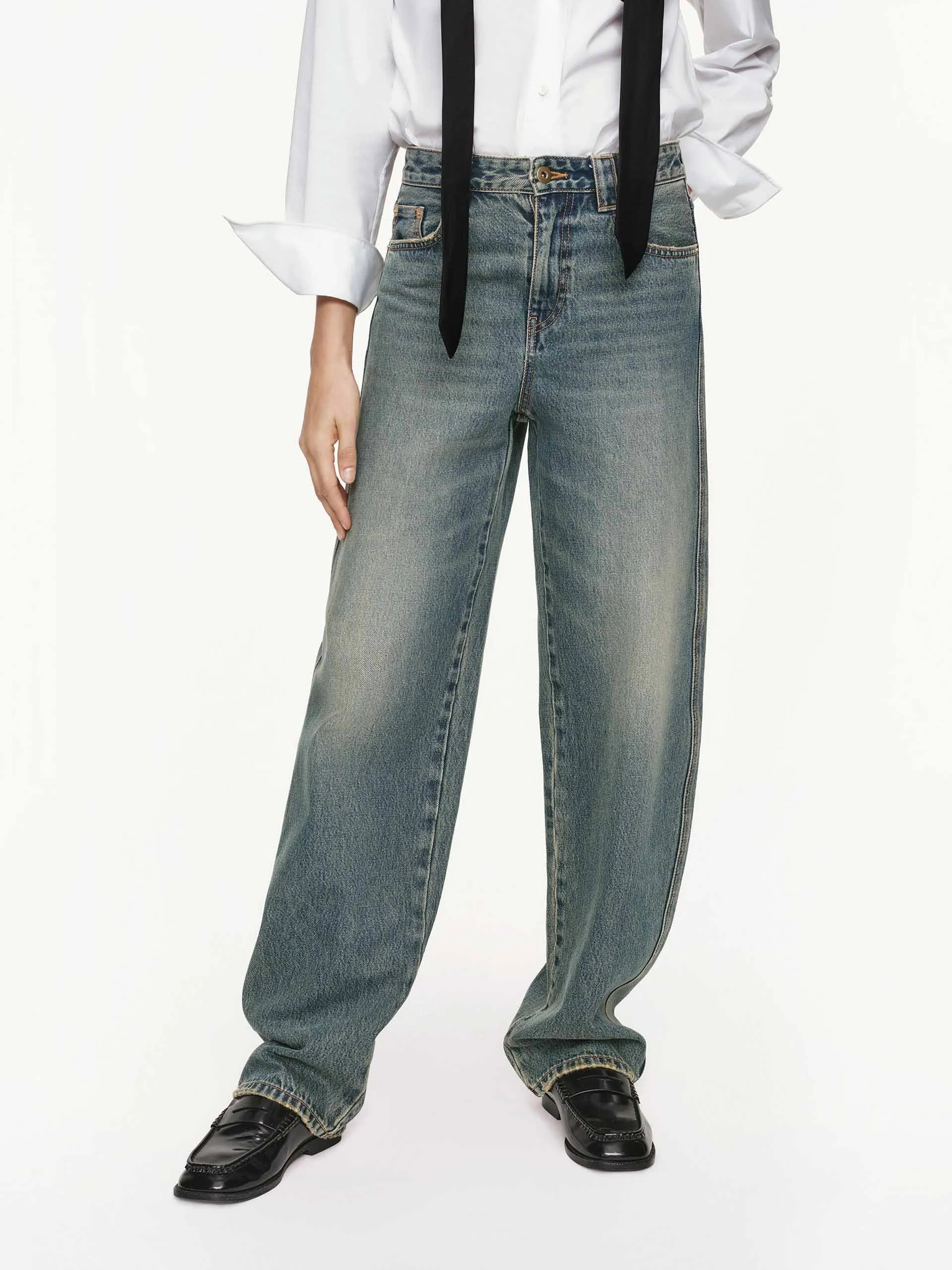 Day Wear Night Out Bold Look Cotton Barrel Leg Jeans