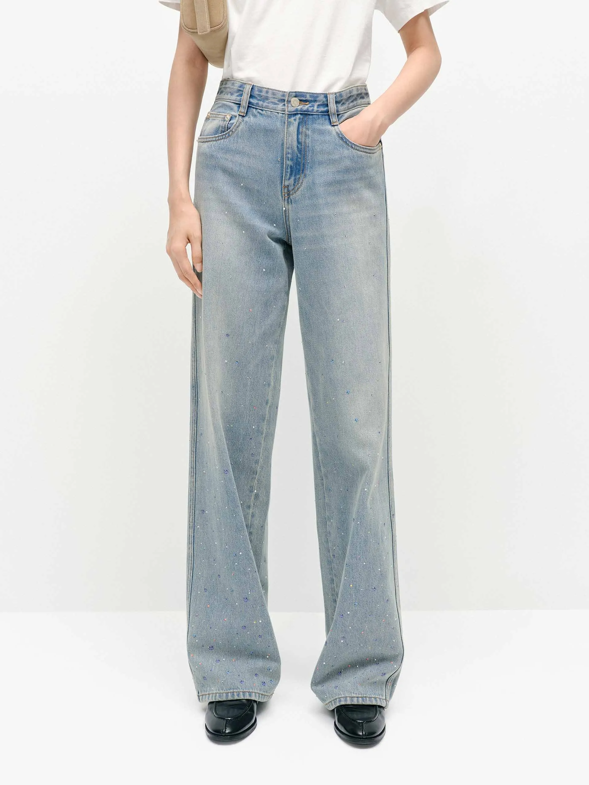 Crystal Detail Cotton Jeans Flexible Design