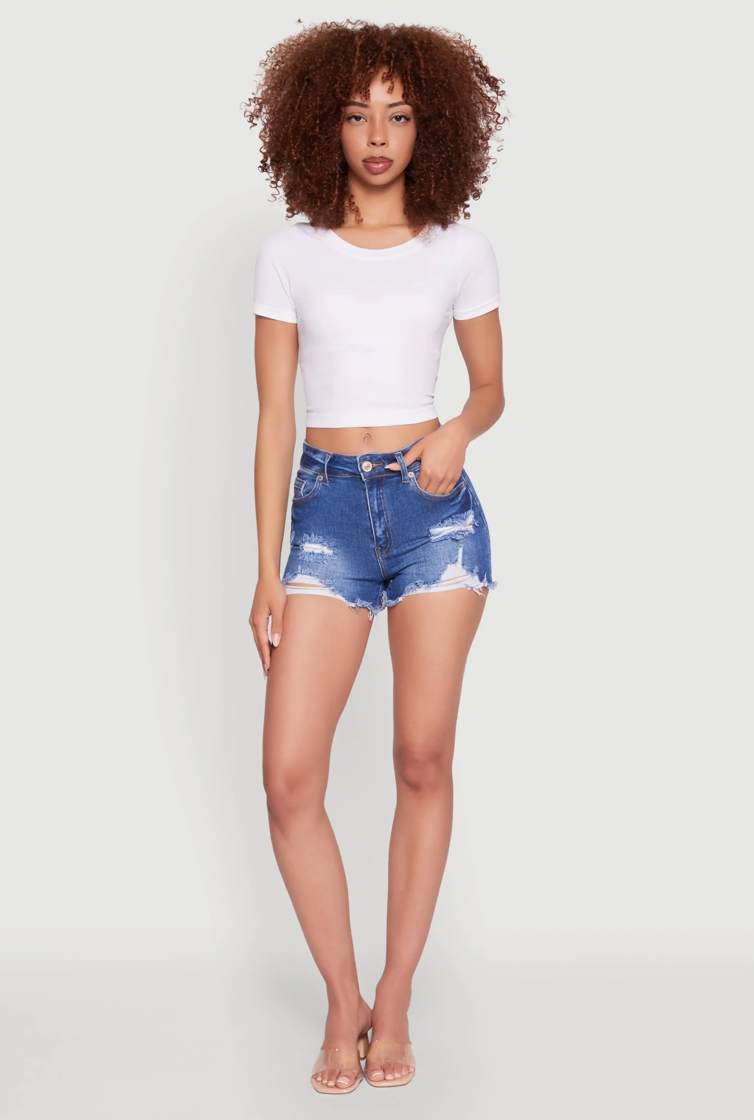 WAX Frayed Denim Shorts Simple Cut