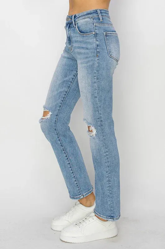 BalancedDrape Flexible Fabric Blend Risen Ankle Slim Straight Jeans