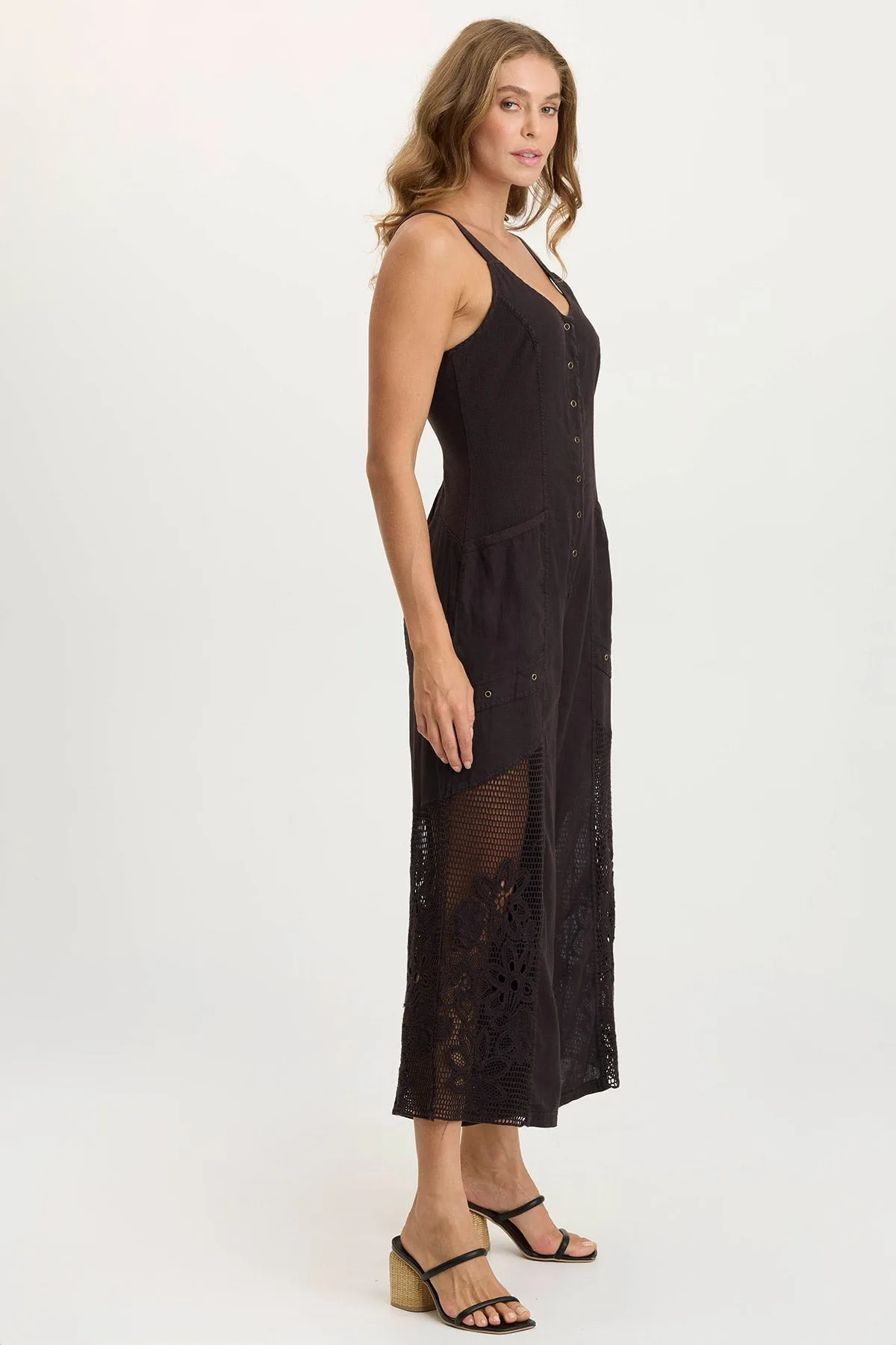 Nairi Linen/Crochet Mesh Contrast Jumpsuit outdoor mode